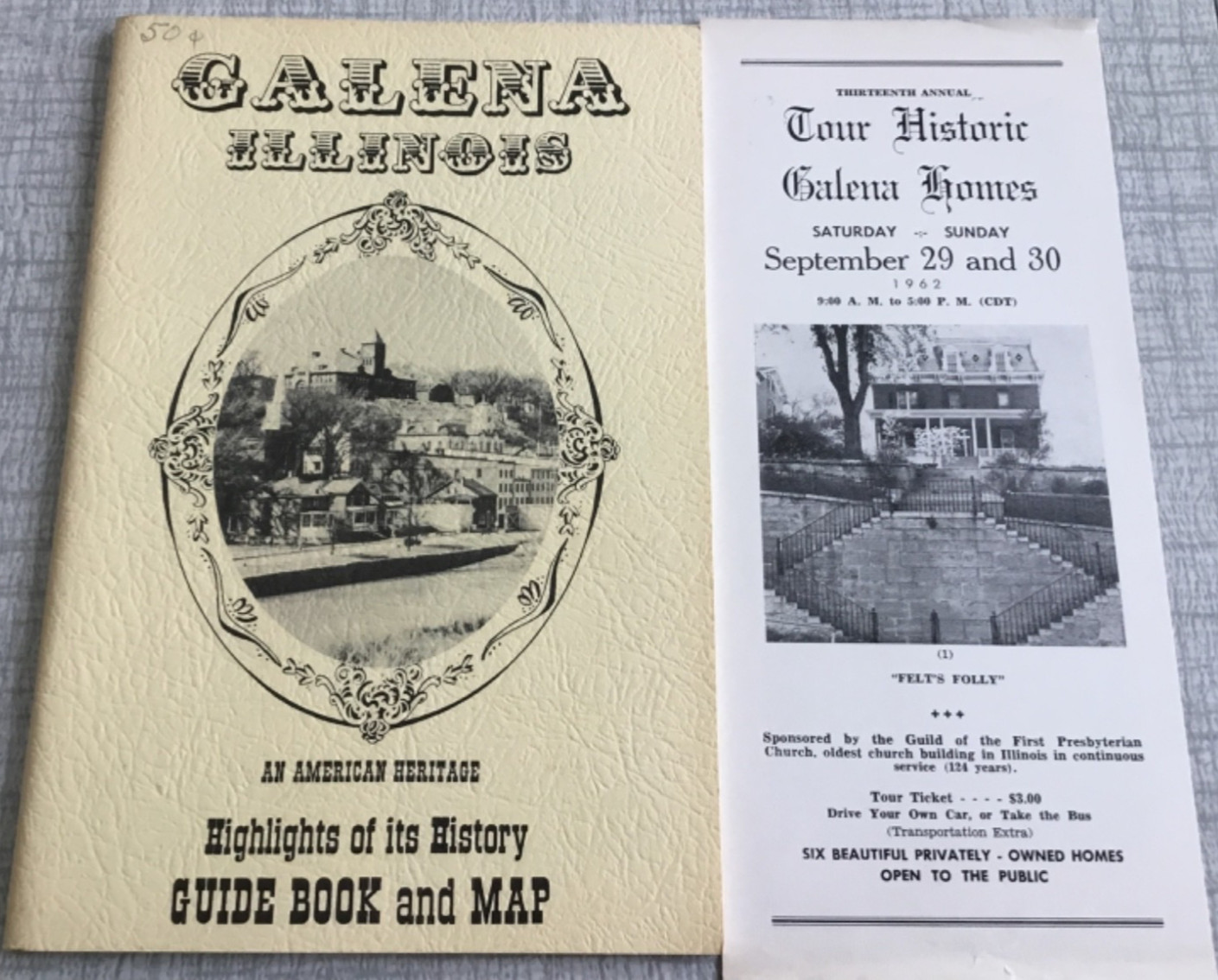 Galena Illinois 1961 Guidebook Map History Historic Photos Booklet, + 1962 Tour