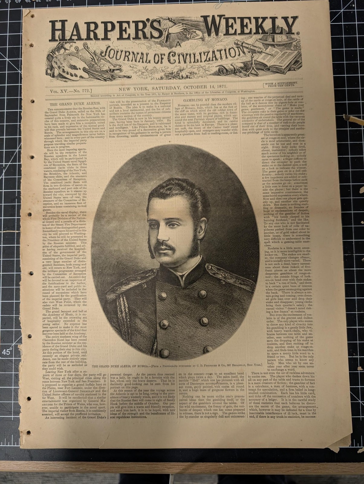 Harper’s Weekly – October 14, 1871 – Complete w/ Supplement (24 pages) | Grand D