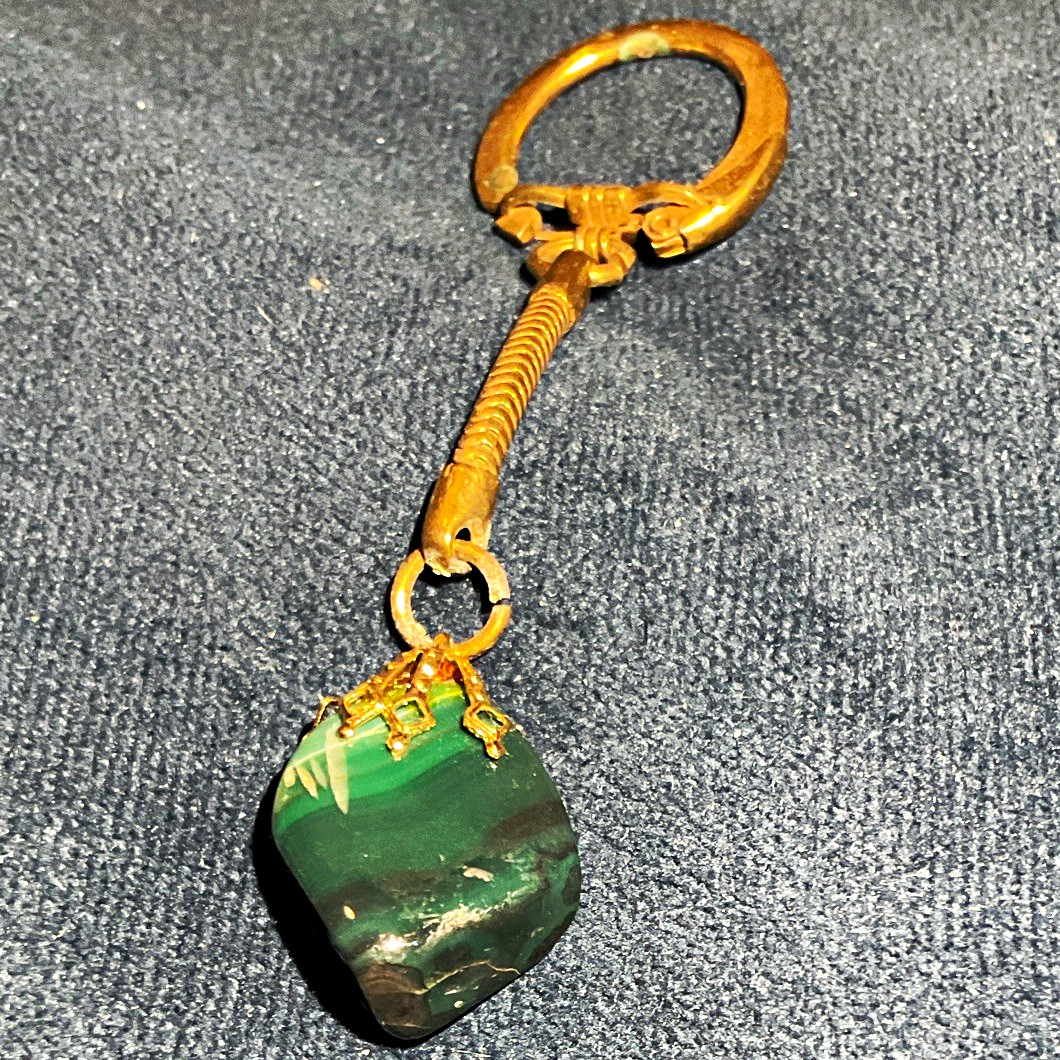 Vintage Alaskan Green & Gold Tone Metal Keychain