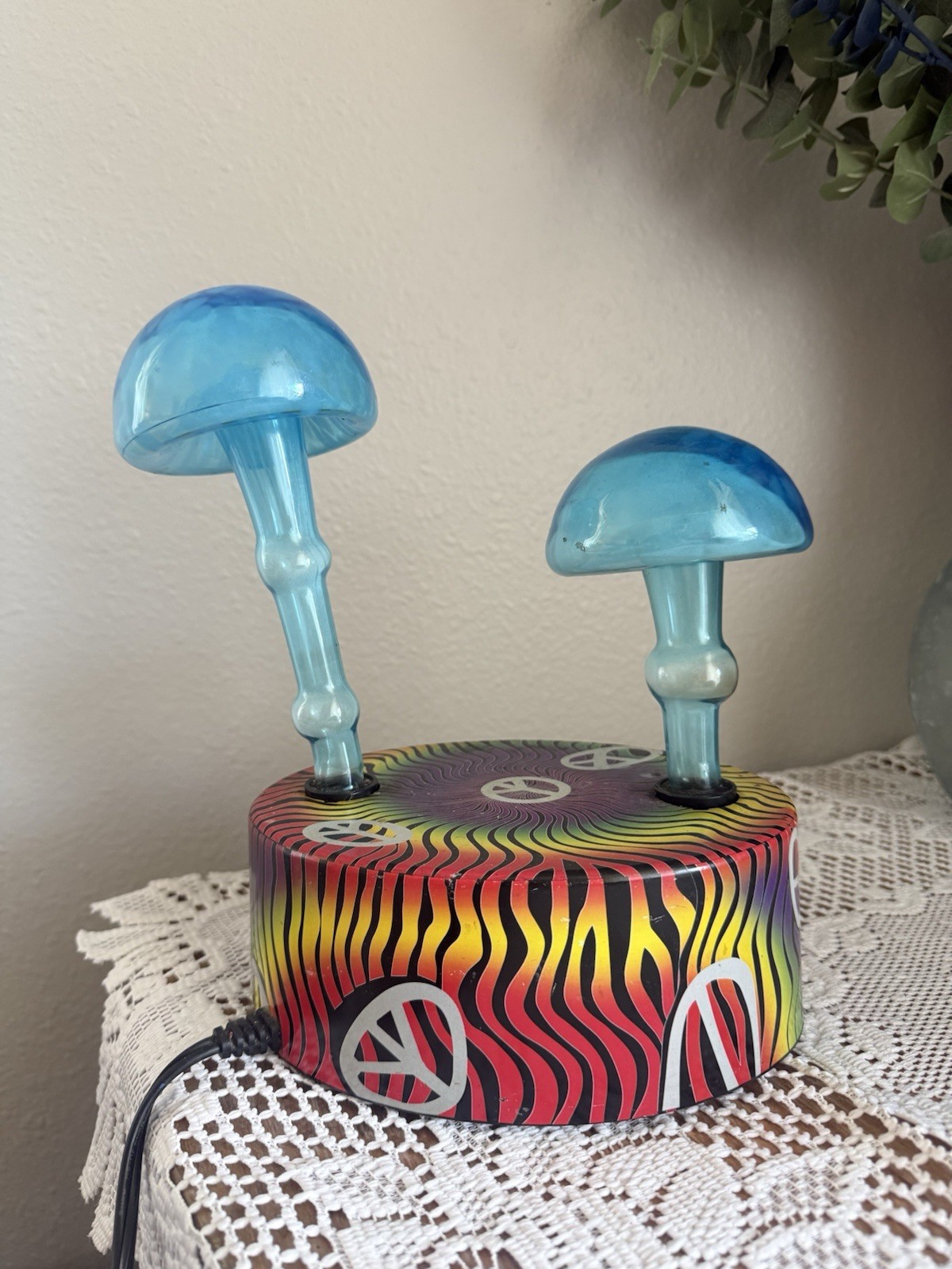 LumiSource Plasma Dual Glass Mushrooms Light Groovy Hippie Rare Vtg *VIDEO*