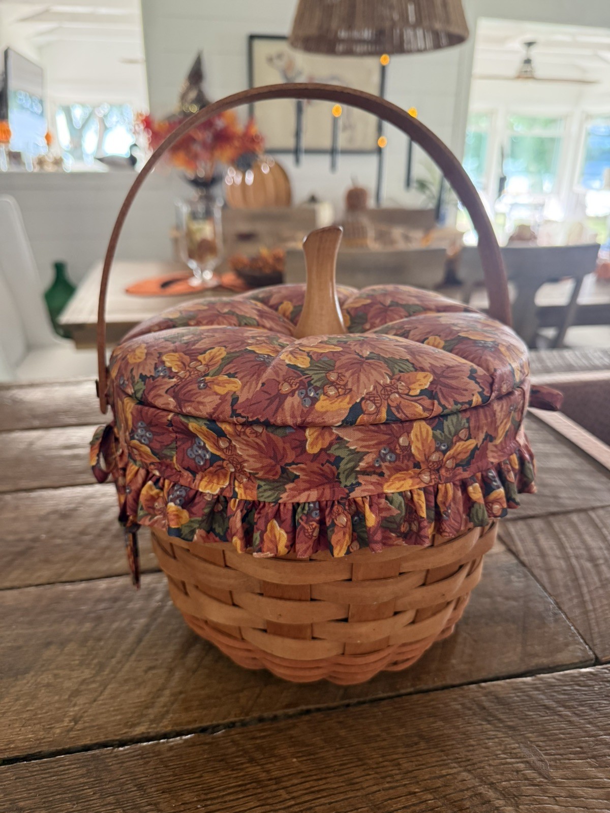 LONGABERGER 1995 Large Pumpkin Basket Lid Protector wt Liner Halloween/Fall 