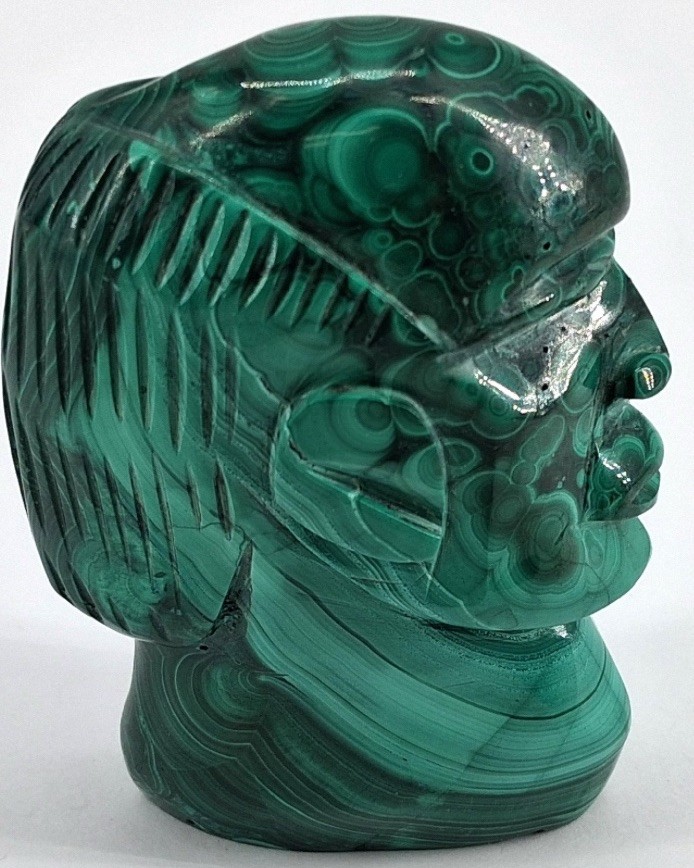 Natural High-Grade Banded Malachite Olmec Head – 3