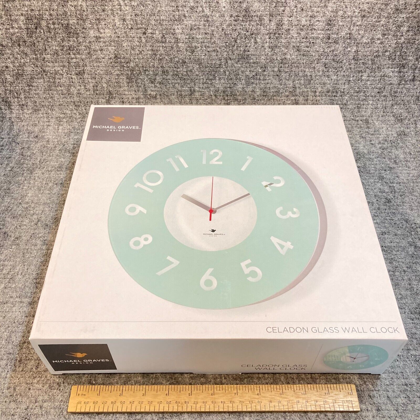 MCM Michael Graves Design Celadon Painted Glass Face Wall Clock New Old Stock