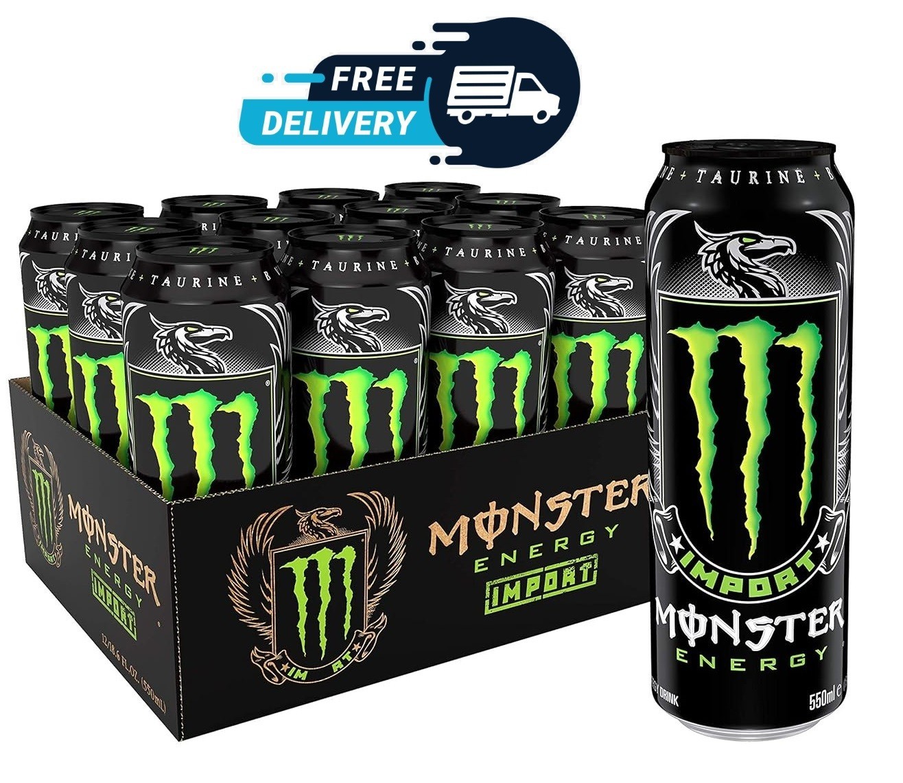 Monster Energy Import, Energy Drink, 18.6 Ounce | Pack of 12