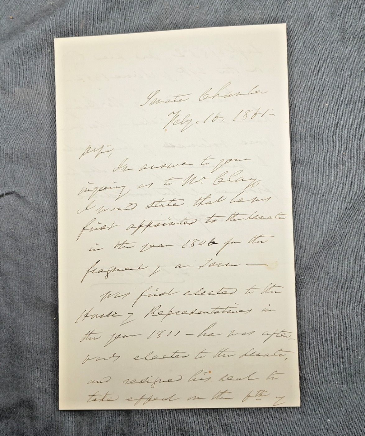 Lafayette S Foster Signed Letter w/content on Henry Clay