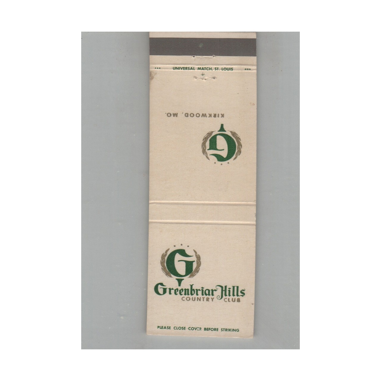 Matchbook Cover Greenbriar Hills Country Club Kirkwood MO