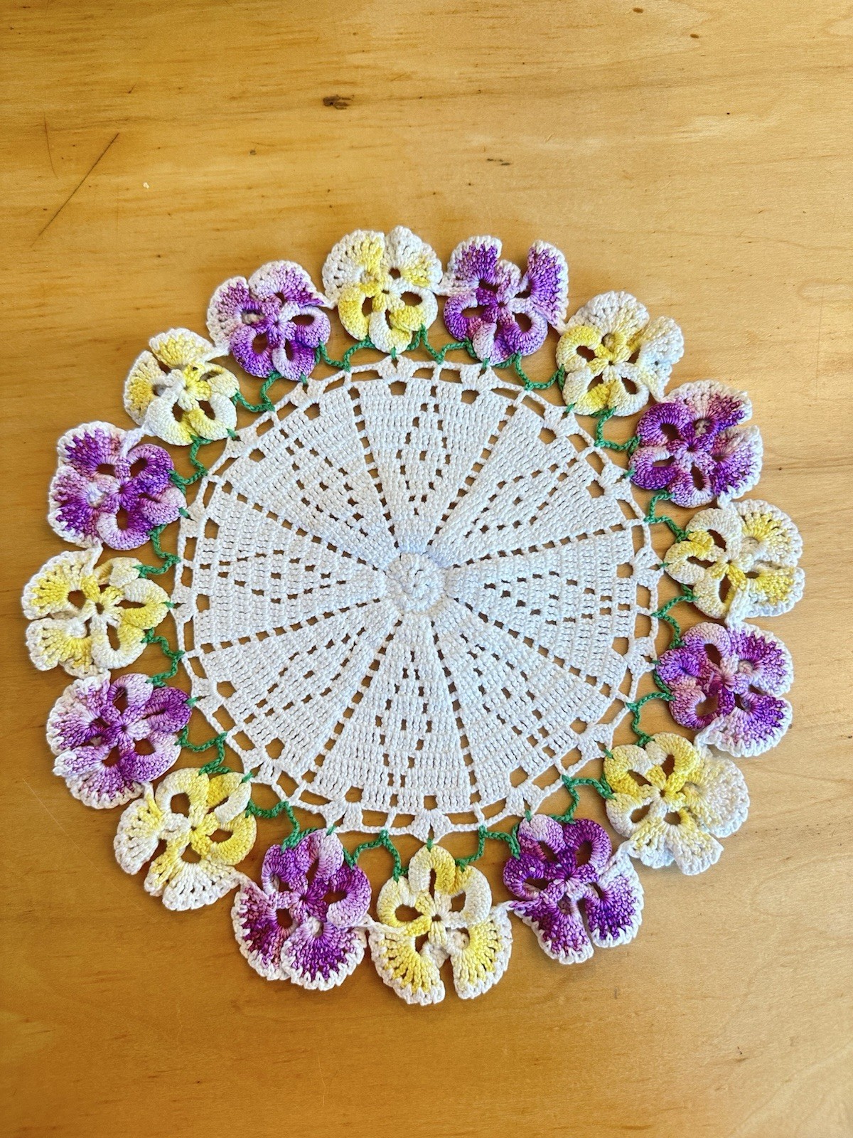 Cottage-core Grandma-Core Crochet Pastel Pansy Doily Vintage Handmade Lacey Cottage-core Grandma-Core Crochet Pastel Pansy Doily Vintage Handmade Lacey