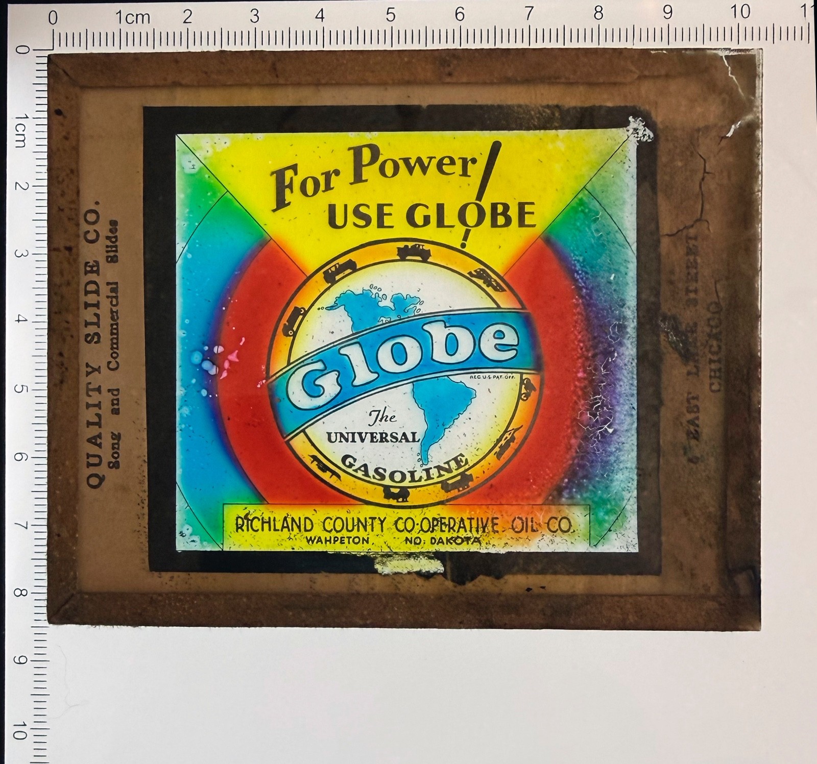 1920\'s  Globe Universal Gasoline Petroleum Vintage Magic Lantern Slide (RARE)
