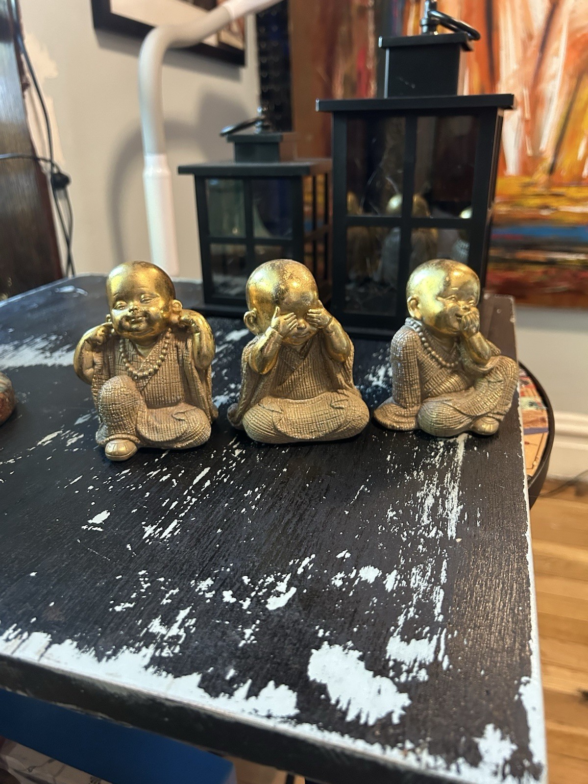 These are golden-finished Baby Buddha Monk Statues These are golden-finished Baby Buddha Monk Statues