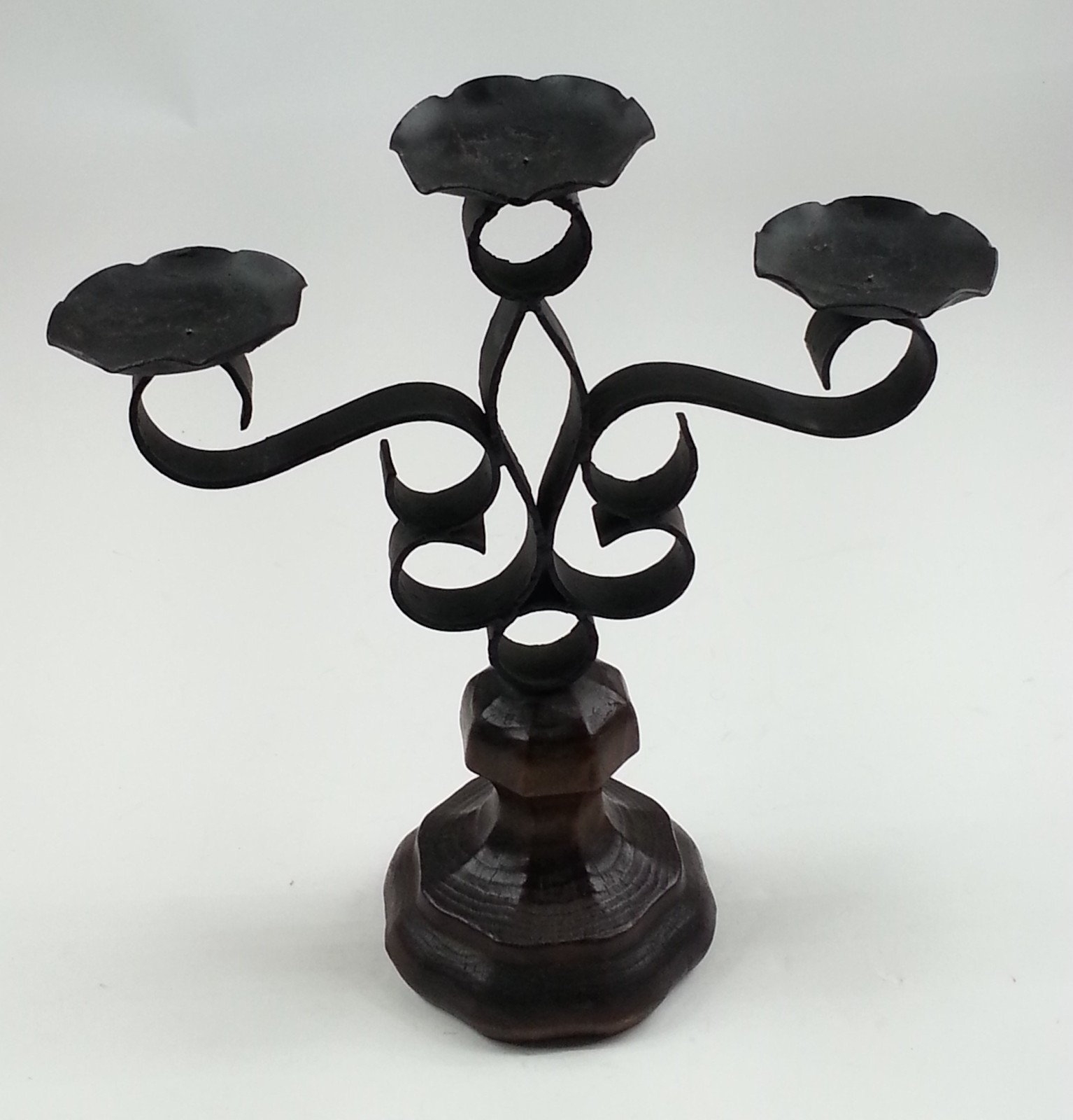 Retro Vintage 1970s Mediterranean Spanish Revival Wood Wrought Iron Candleholder