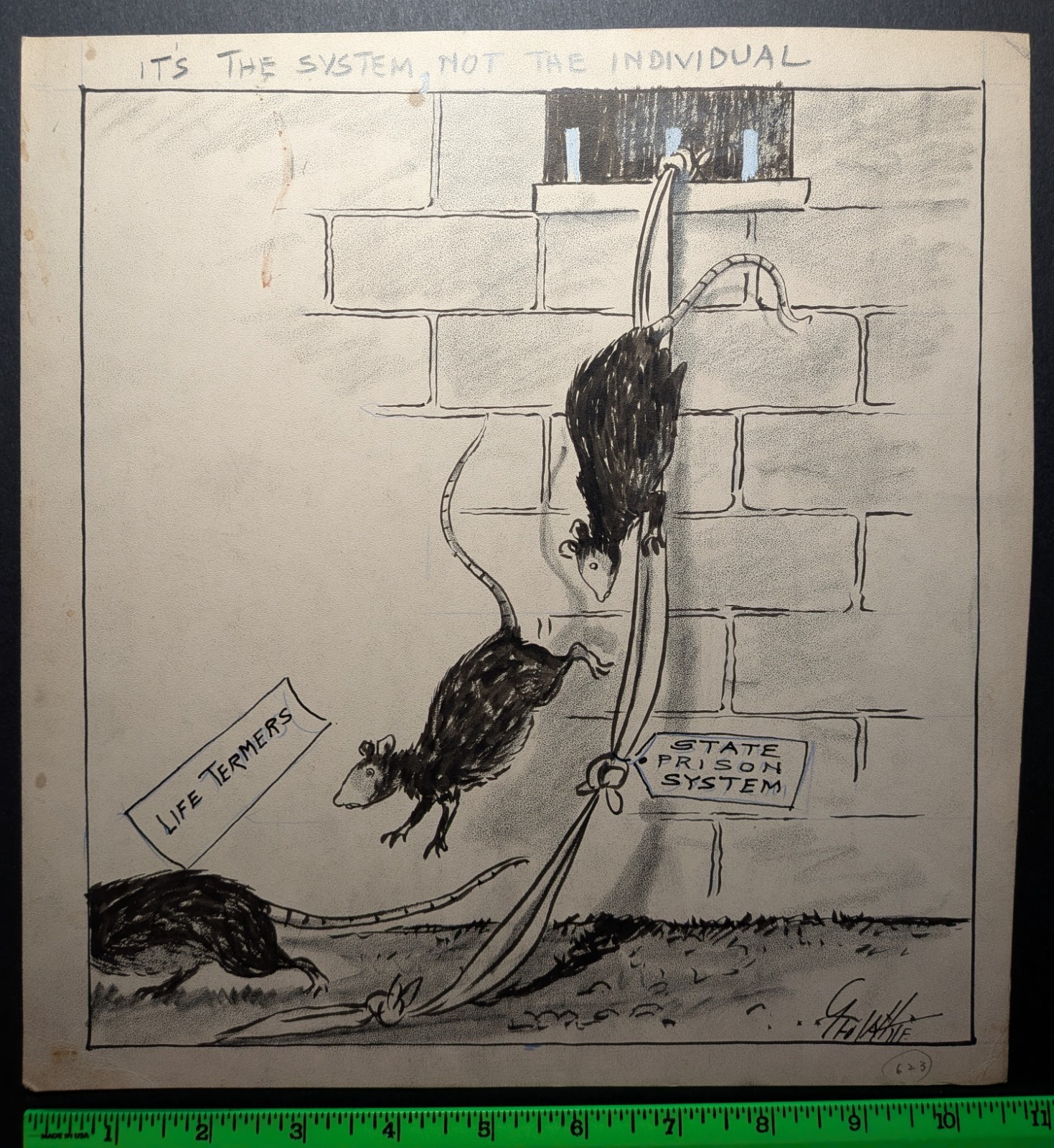 Vintage 1940/50s Rats Escape Prison Original Political Art