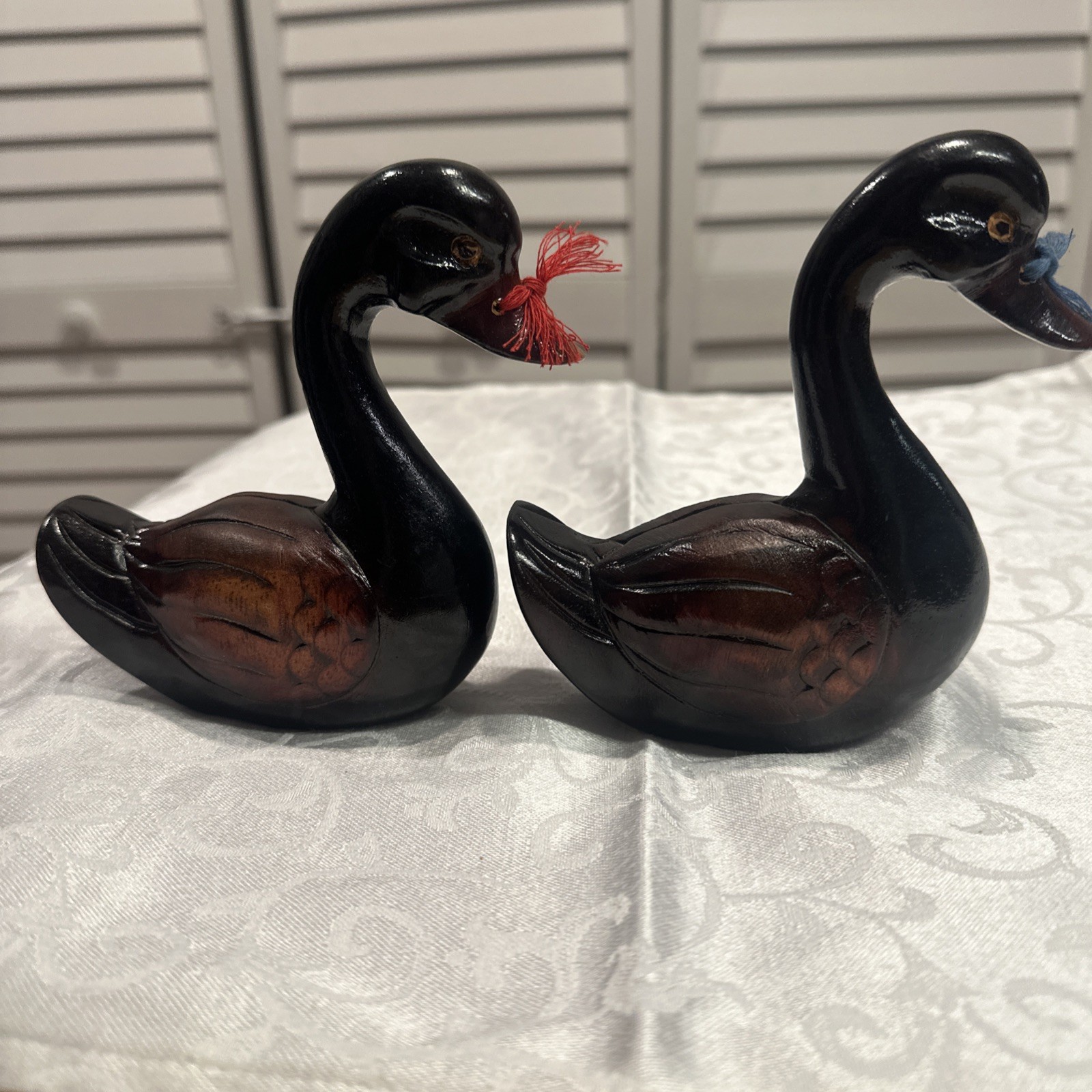 Vintage Hand-Carved Wooden Korean Wedding Ducks / Swans Figurine Pair Vintage Hand-Carved Wooden Korean Wedding Ducks / Swans Figurine Pair
