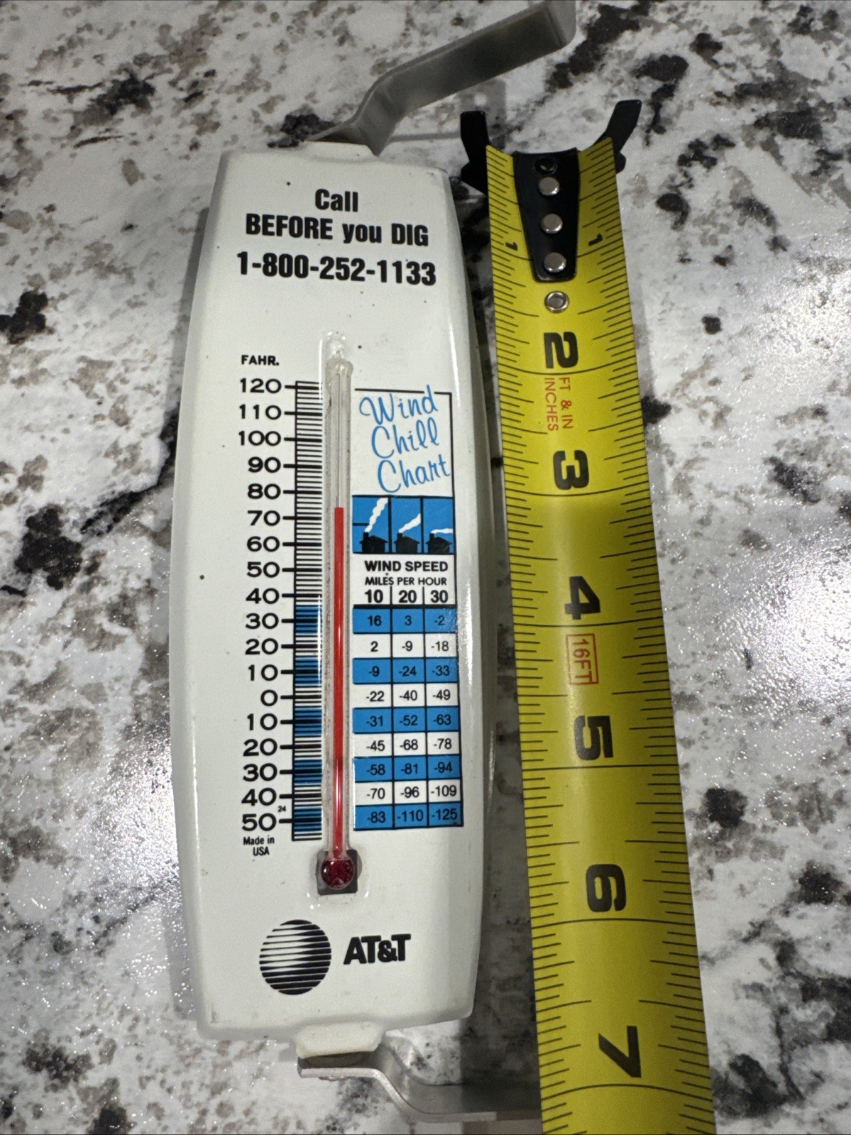 Vintage AT&T 7’ Metal Thermometer, Call before you dig, Wind Chill Chart Works Vintage AT&T 7’ Metal Thermometer, Call before you dig, Wind Chill Chart Works