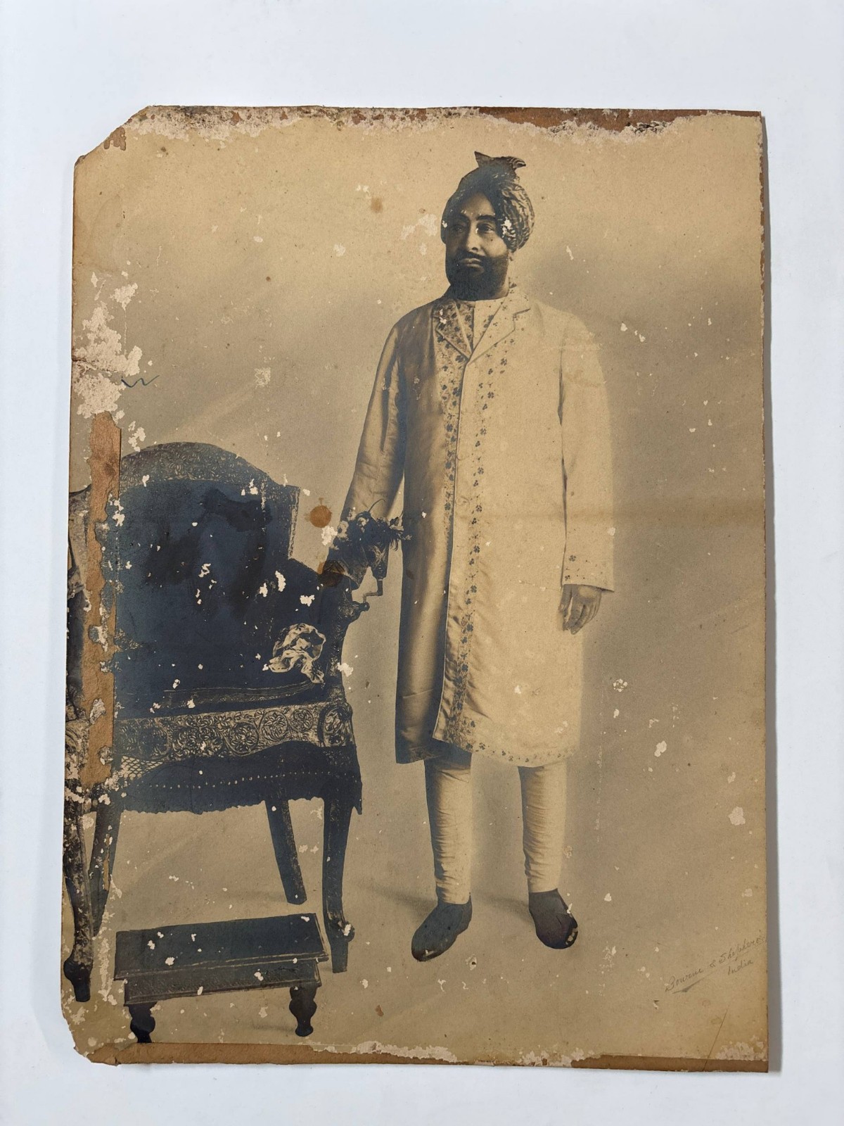 Antique Indian Maharaja Princely Royal Portrait Photograph Turban India Vintage