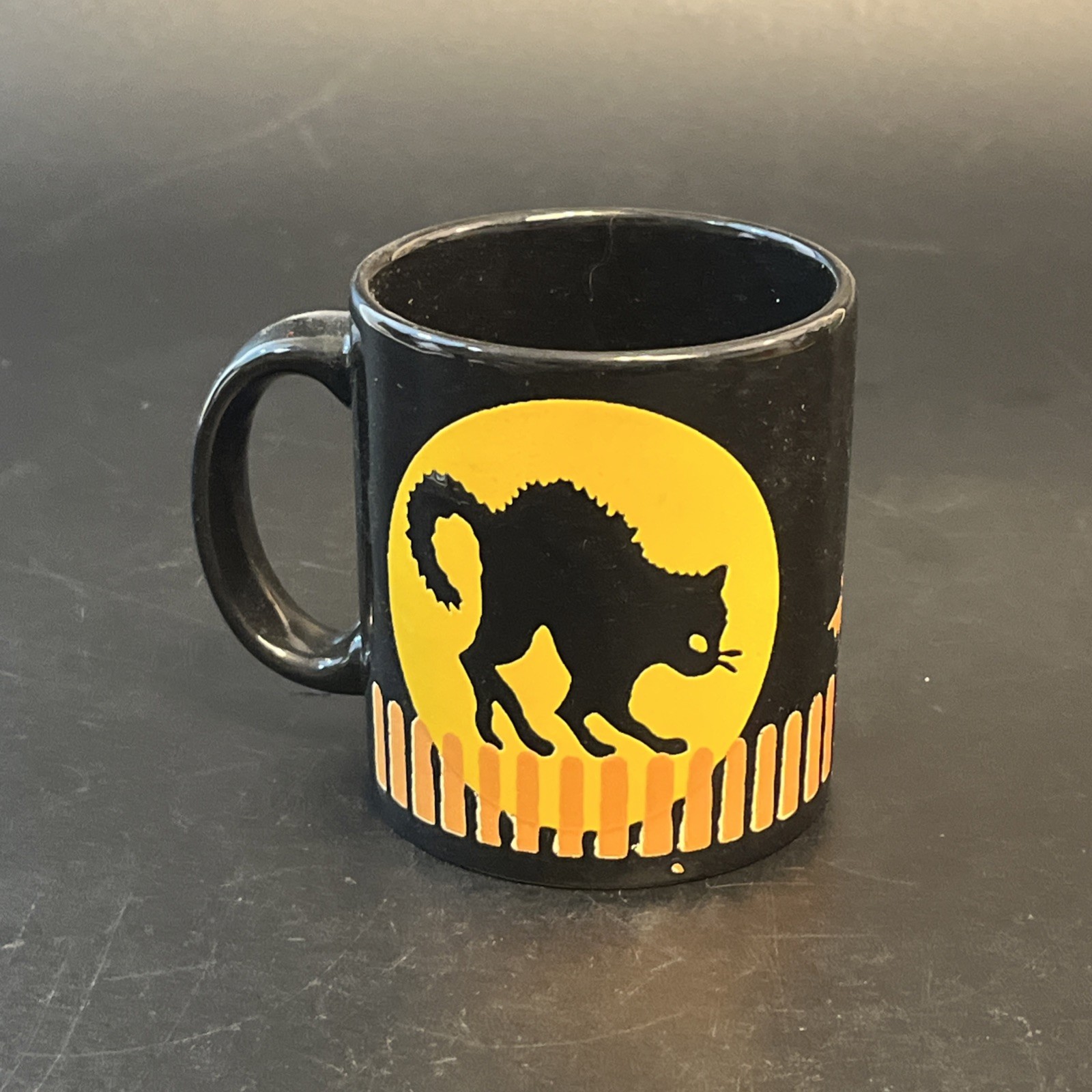 Vintage Waechtersbach West Germany Halloween Black Cat On Fence & Bat Coffee Mug