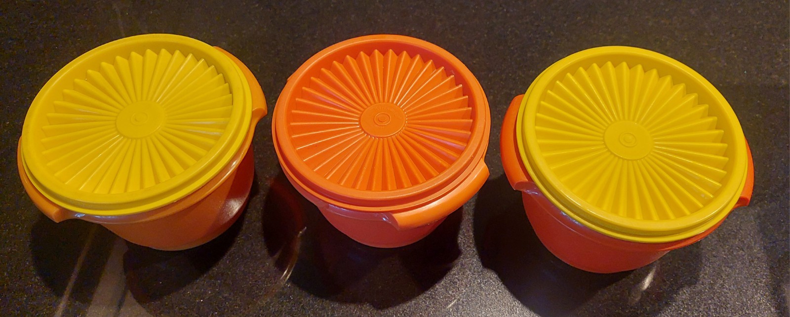 Tupperware Orange Yellow Vintage Lot Of 3 With Lids Tupperware Orange Yellow Vintage Lot Of 3 With Lids