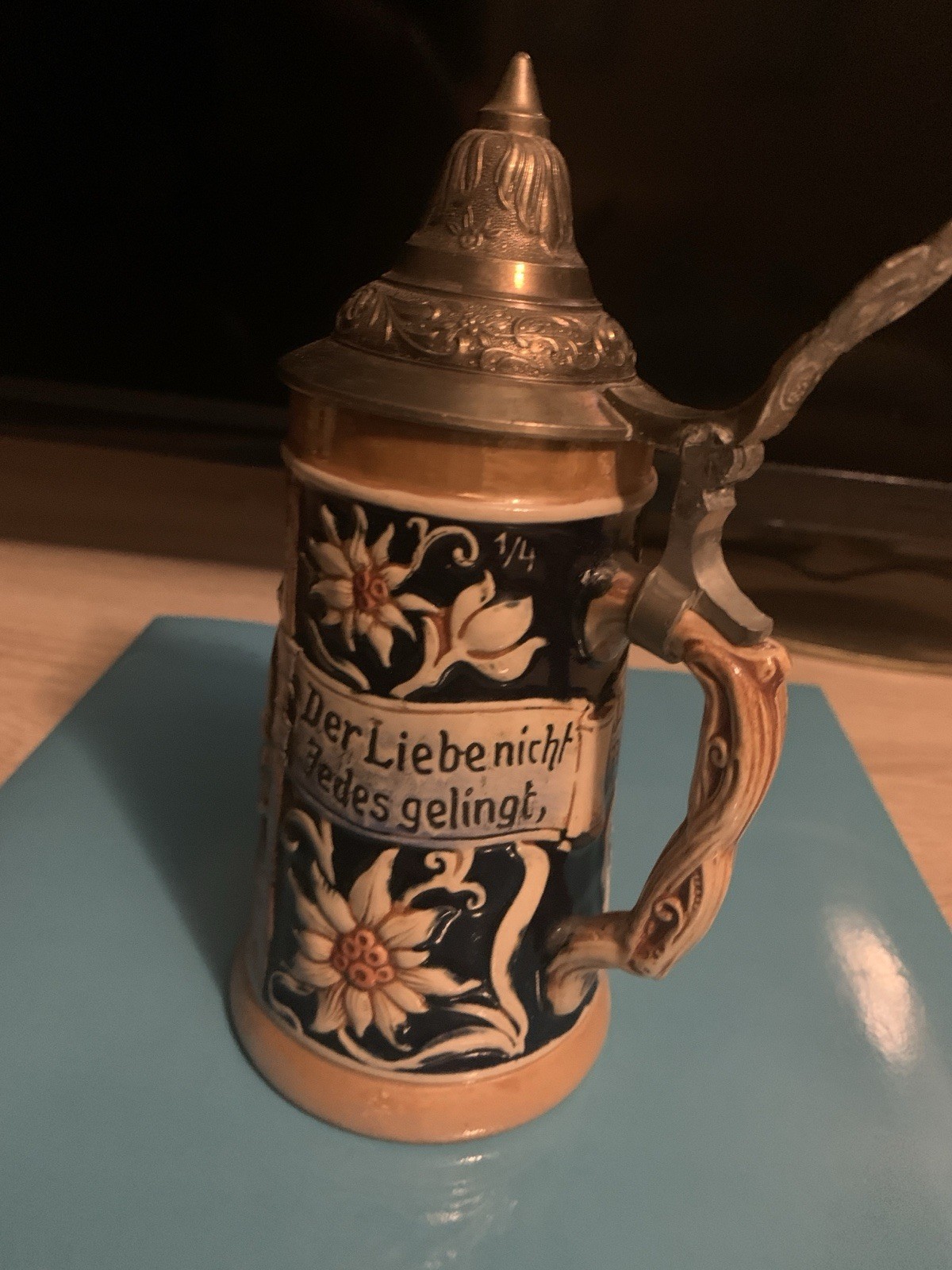 Vintage Gerz-1949-1960s WGermany 3D Pottery Stein Pewter Lid-Glossy-Hand Painted Vintage Gerz-1949-1960s WGermany 3D Pottery Stein Pewter Lid-Glossy-Hand Painted