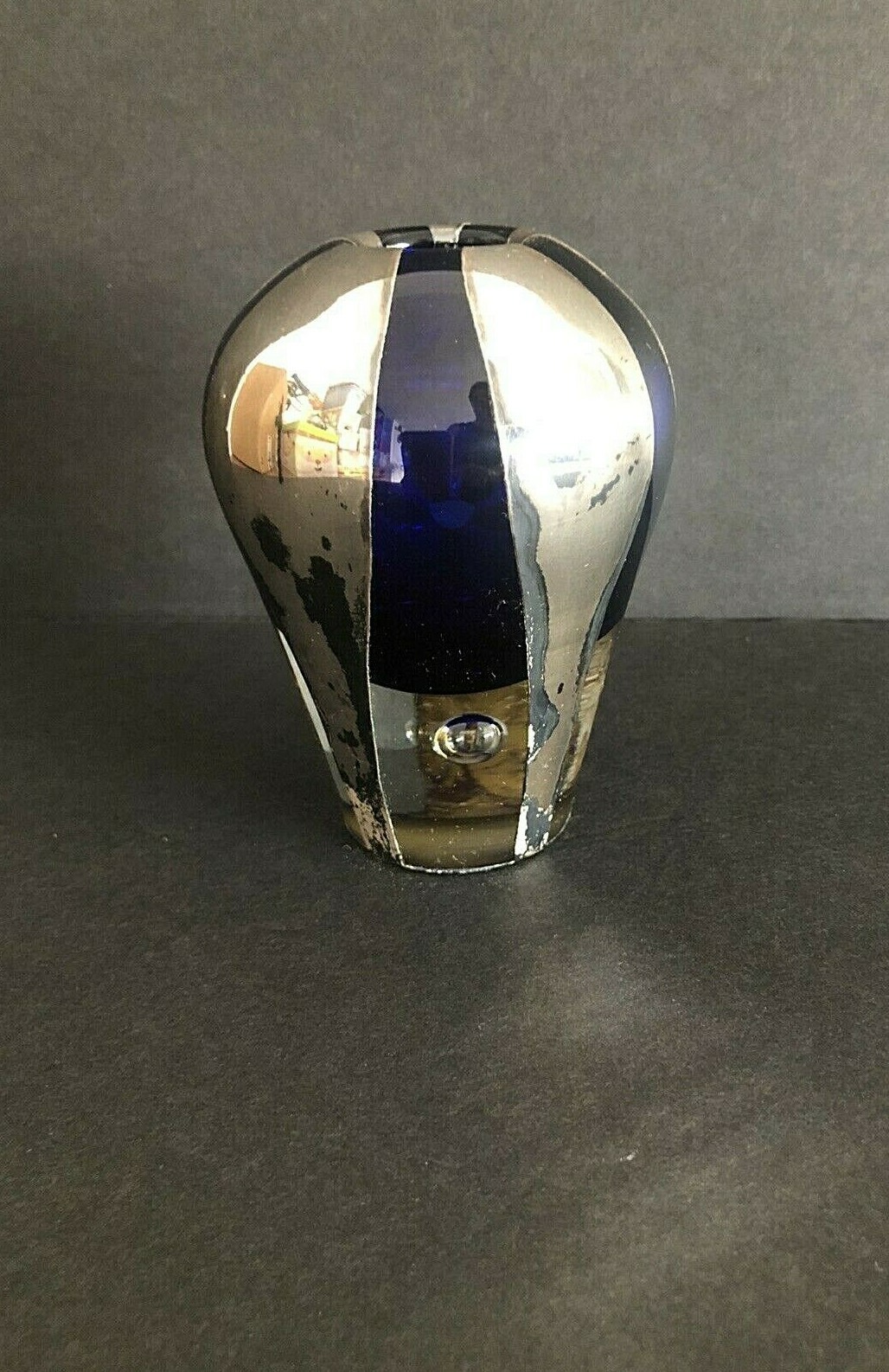 Vintage Art Glass VASE Cobalt Blue SILVER Design