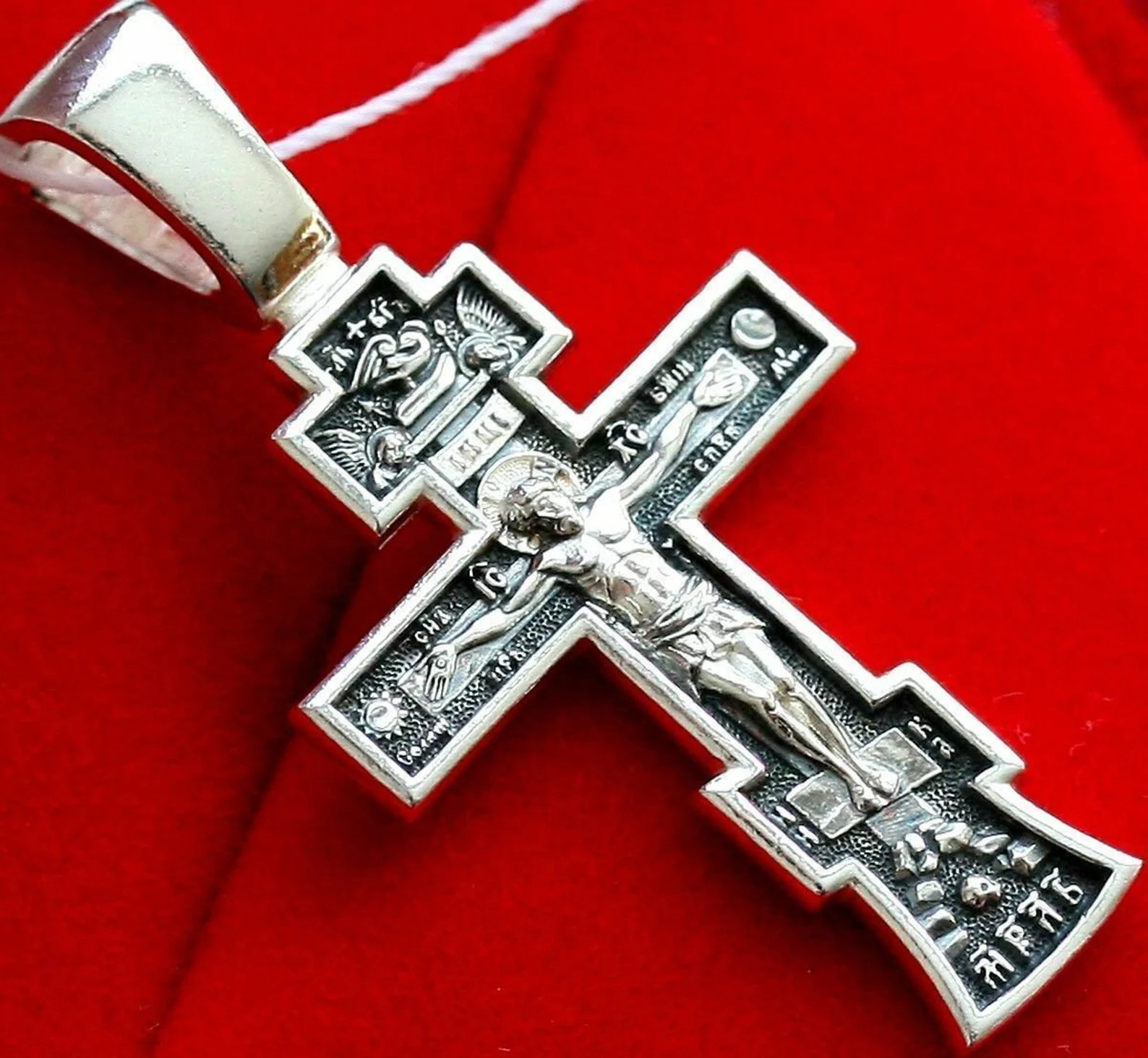 Russian Greek Orthodox Cross Pendant 925 Sterling Silver Crucifix Baptism Gift Russian Greek Orthodox Cross Pendant 925 Sterling Silver Crucifix Baptism Gift