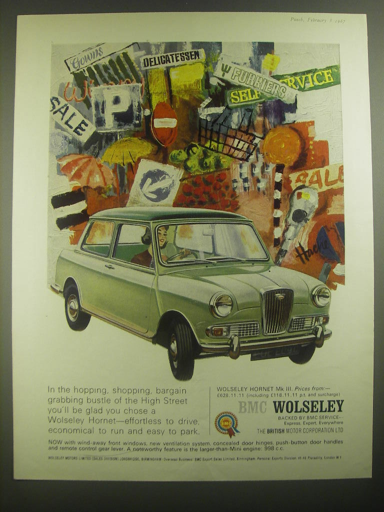 1967 BMC Wolseley Hornet Mk. III Car Ad - In the hopping, shopping