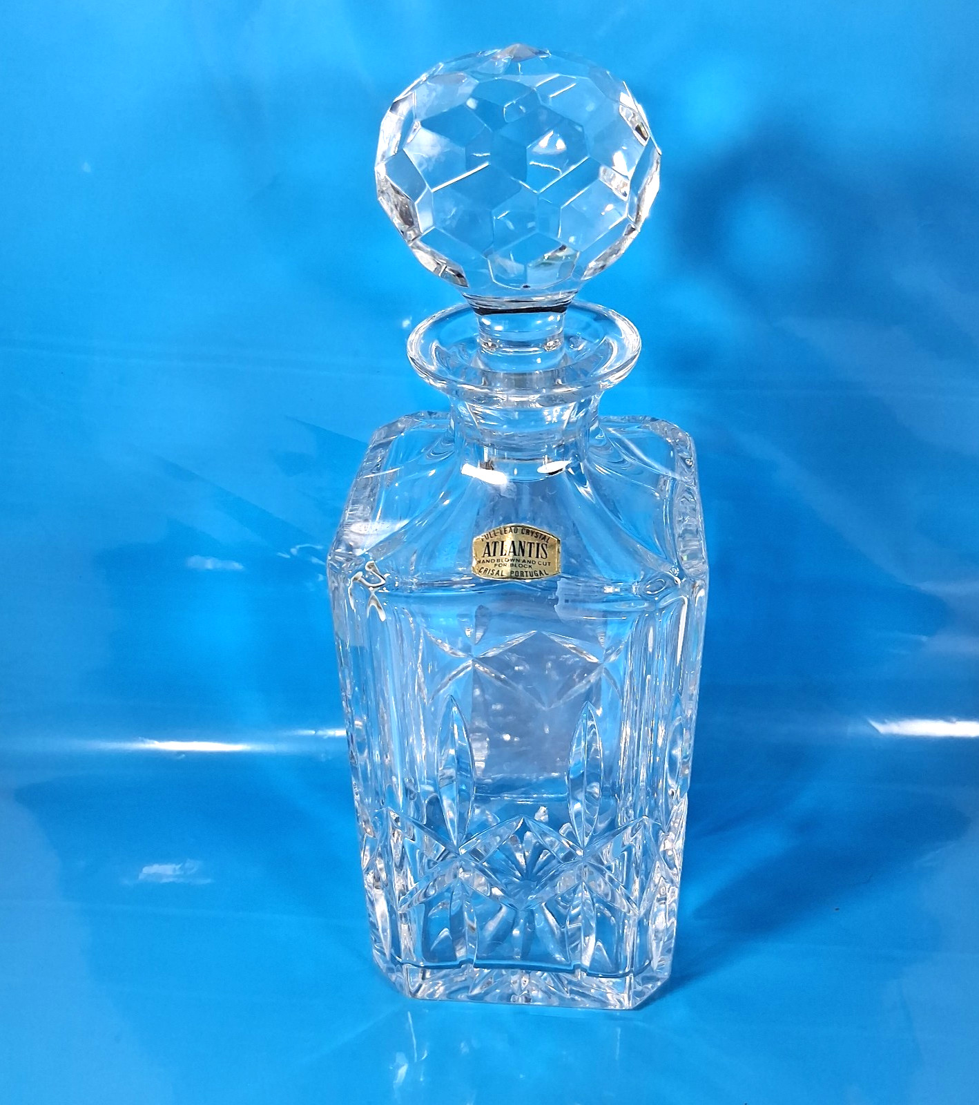 VTG Atlantis Portugal Lead Crystal Hand Made & Cut Whiskey Decanter W. Stopper