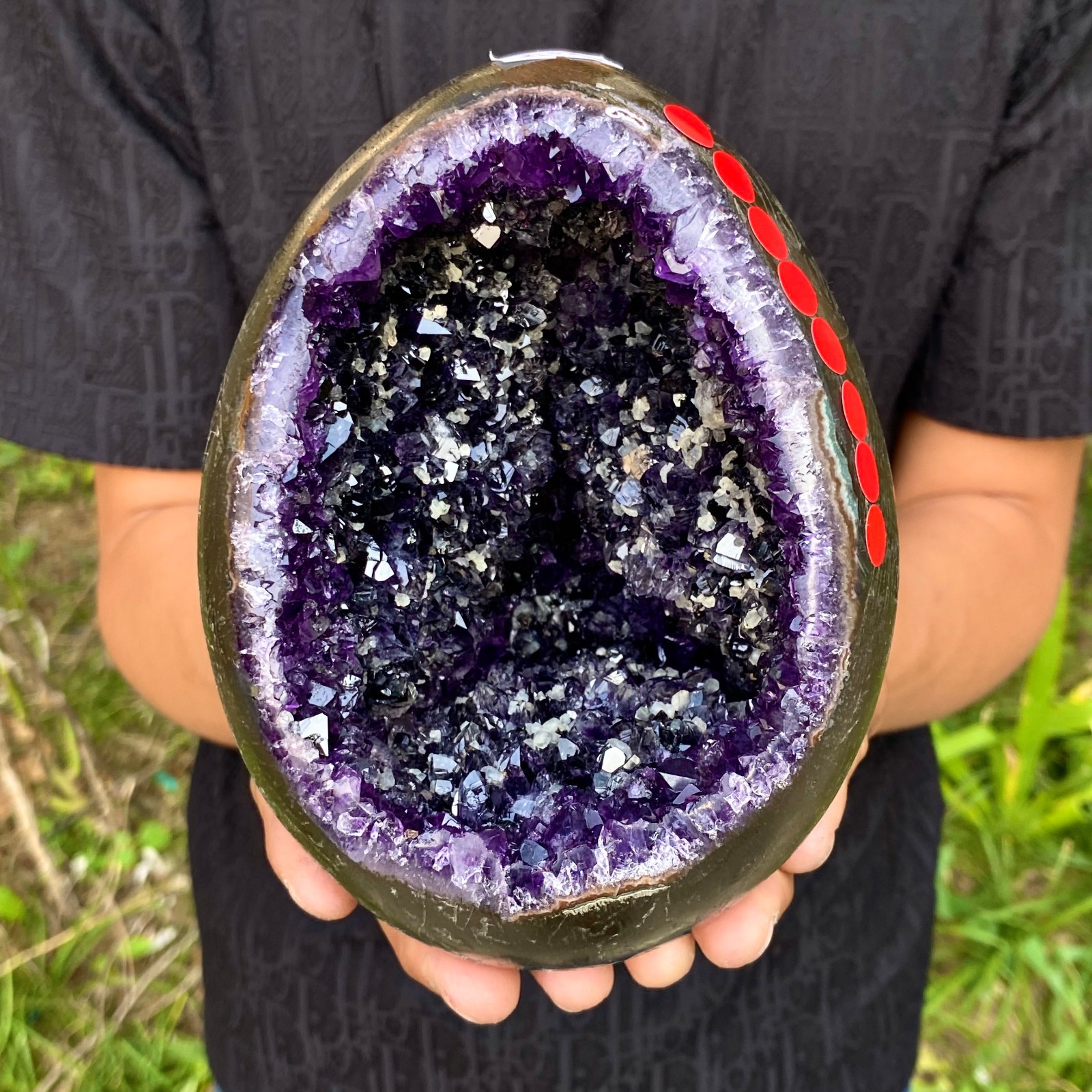 5.07LB High quality Natural Amethyst geode quartz crystal Dinosaur egg healing