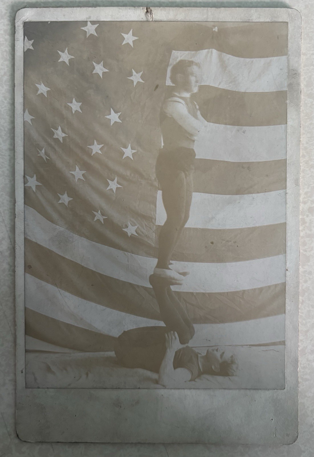 Circa 1896 Circus Acrobats Cabinet Card Photo With Lg. US Flag