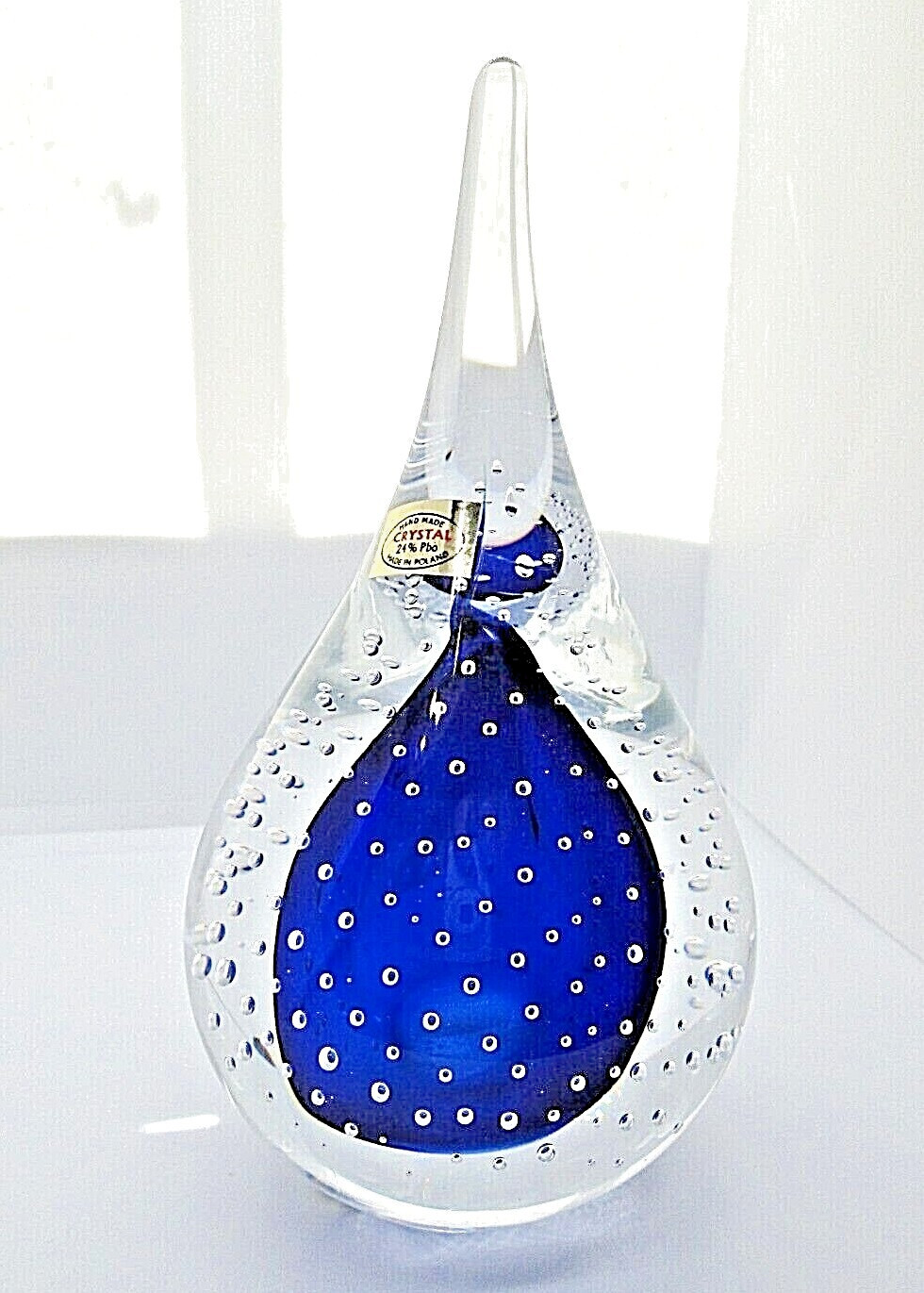 Marian Pyrcak Lead Crystal Cobalt Blue Teardrop Paperweight Poland Bubble 6\