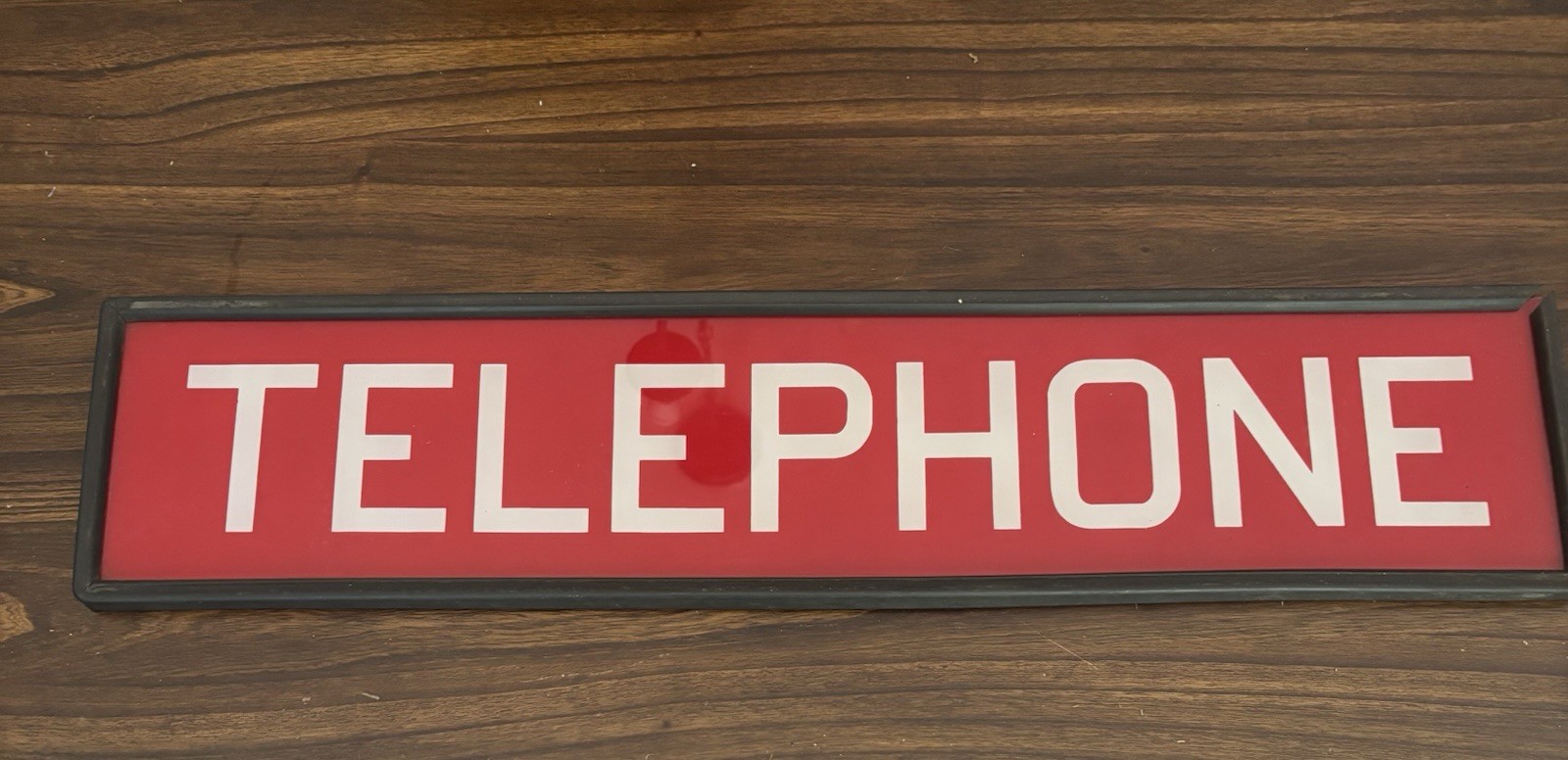 Vintage Red & White Heavy Glass Telephone Booth Sign ~26