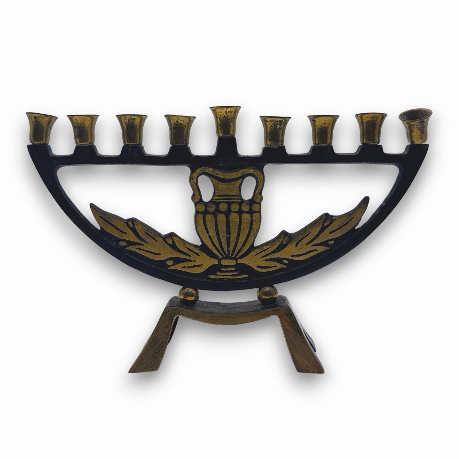 Vintage Dayagi Brass Enamel Chanukah Menorah PAL-Bell Israel Judaica Hanukkah