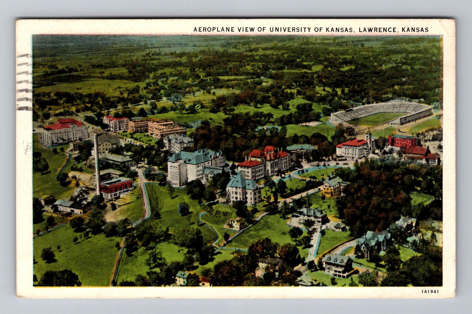 Lawrence KS-Kansas, University of Kansas, Aerial, Postal Vintage c1932 Postcard Lawrence KS-Kansas, University of Kansas, Aerial, Postal Vintage c1932 Postcard