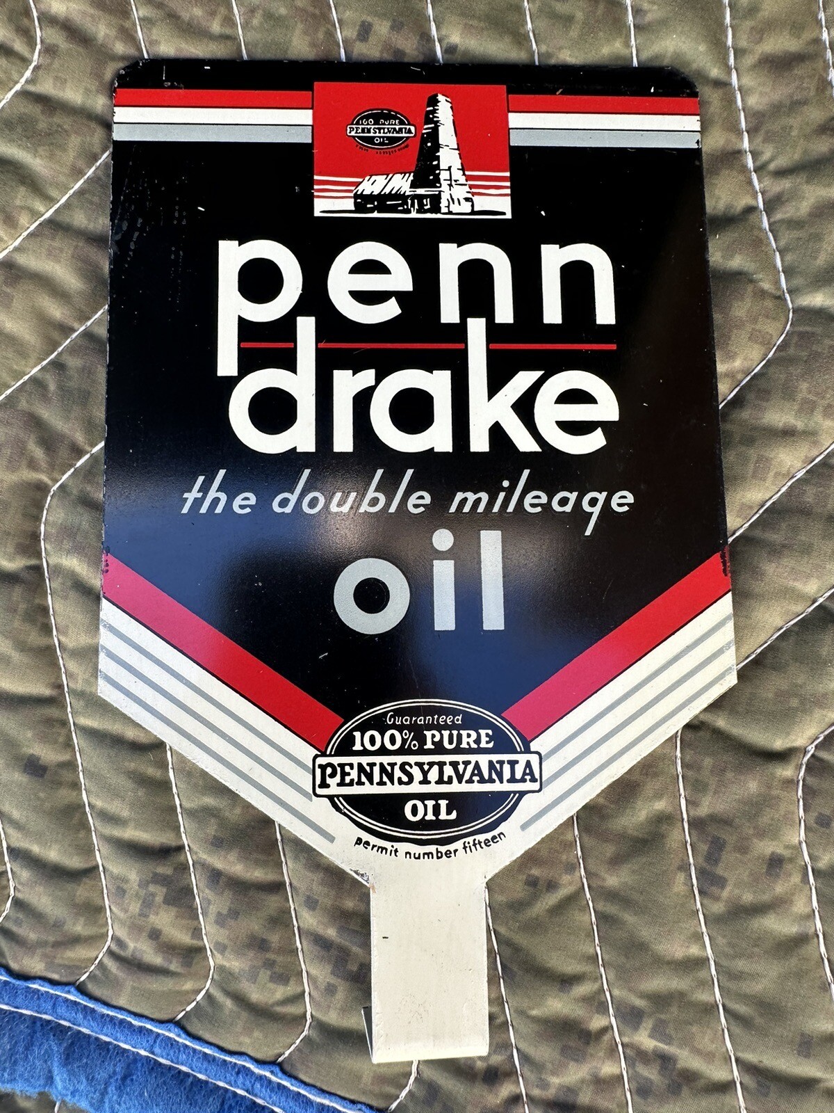 Vintage PENN DRAKE Tin Sign LUBSTER PADDLE Original Titusville Pa. NOS Mint Cond
