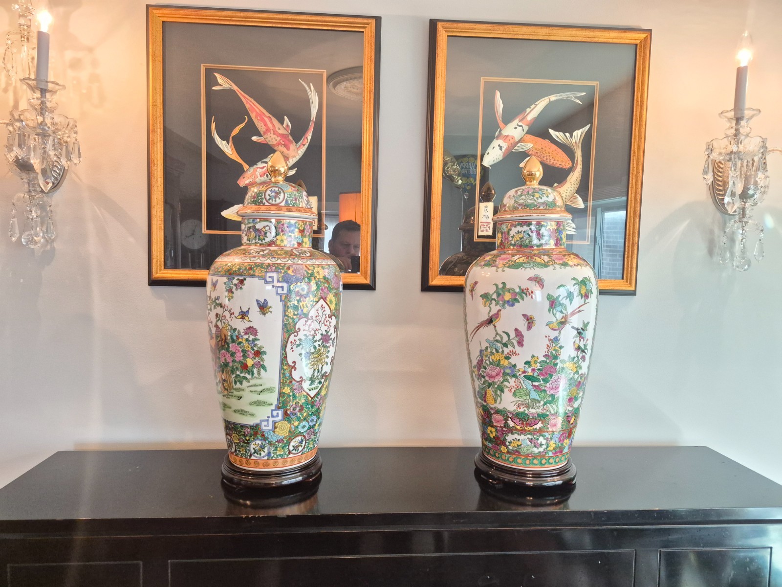 pair of large Chinese Famille Rose Canton jars