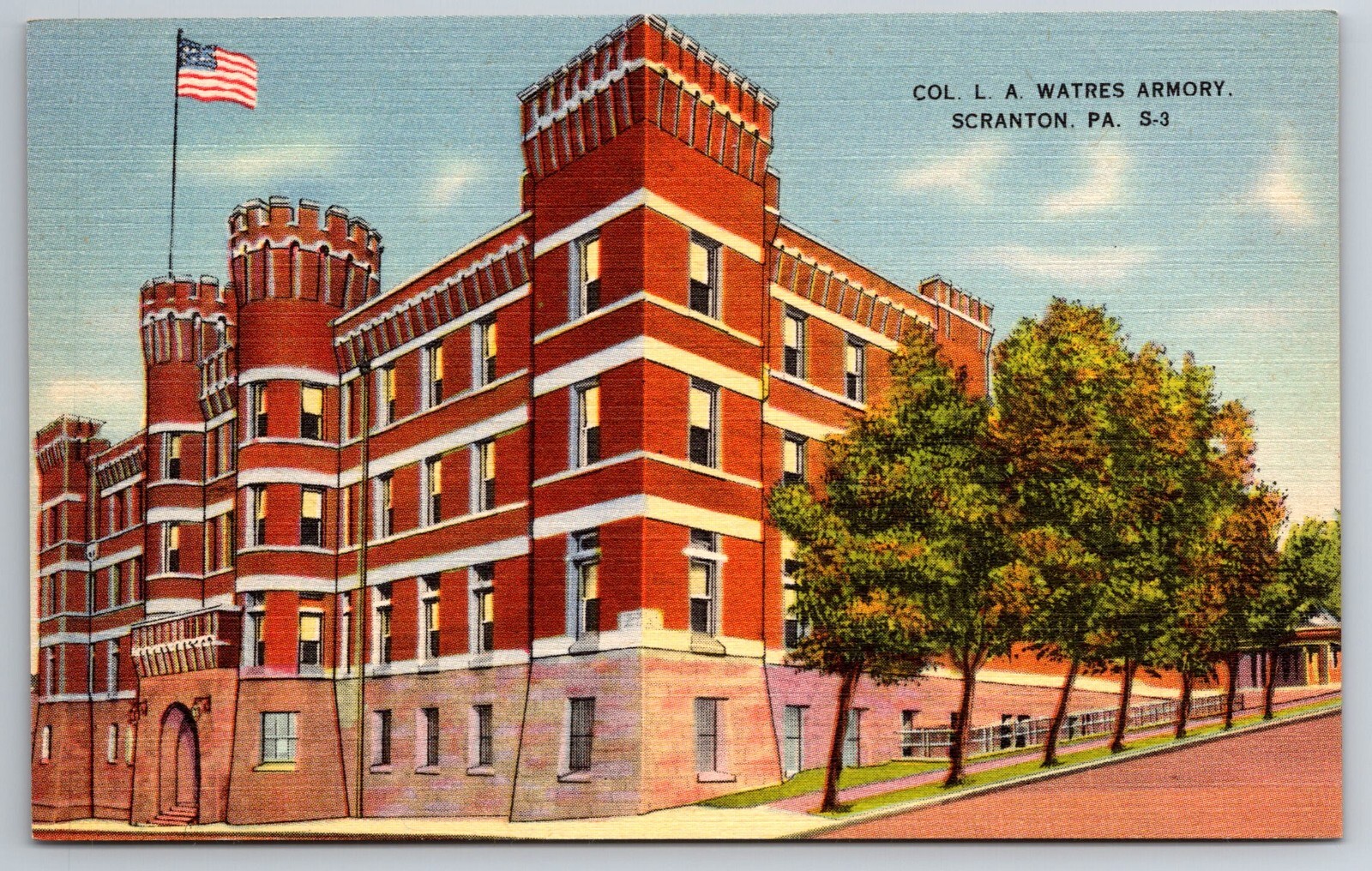 Vintage Postcard PA Scranton Col. L. A. Watres Armory Street View -3751