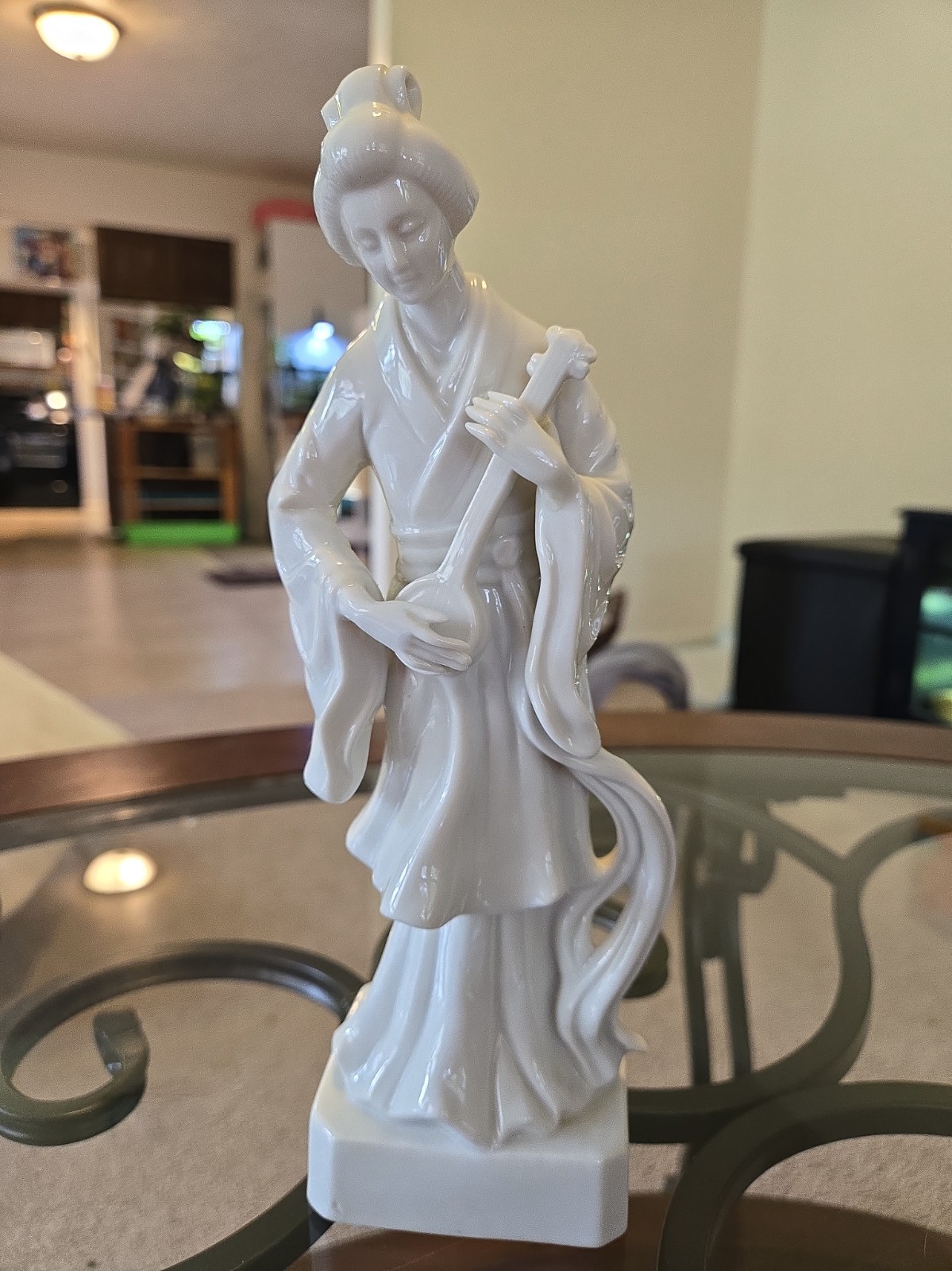 VTG Japanese Geisha Girl Musician Statue White Glazed Ceramic Figurine Japan