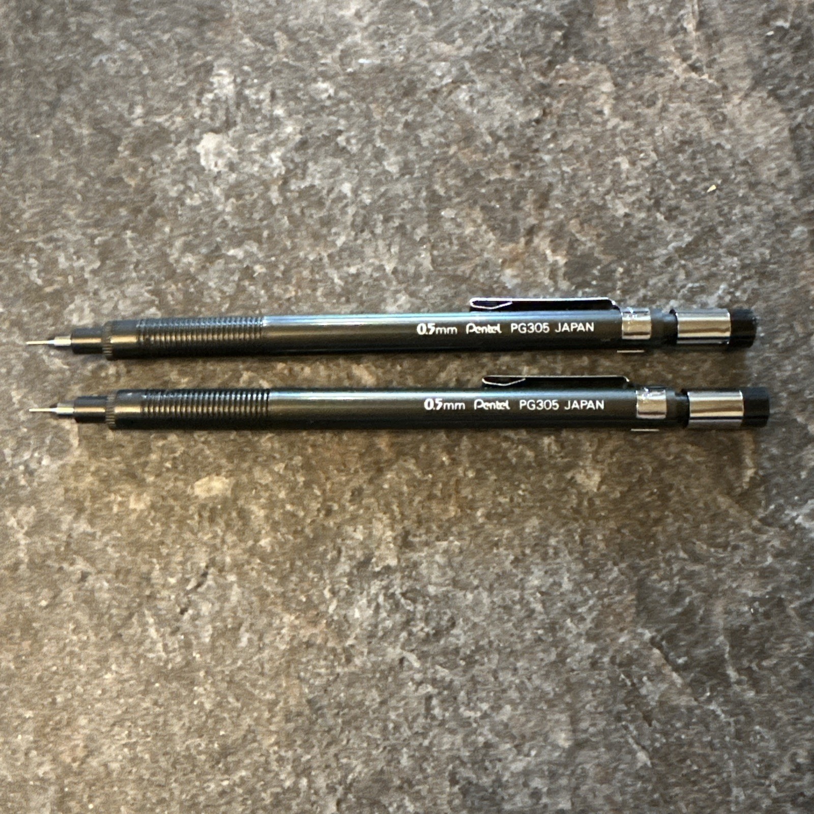 2 PENTEL PG305 Mechanical Pencil 0.5mm Vtg Black Japan 1960\'s Retired Lot Of Two