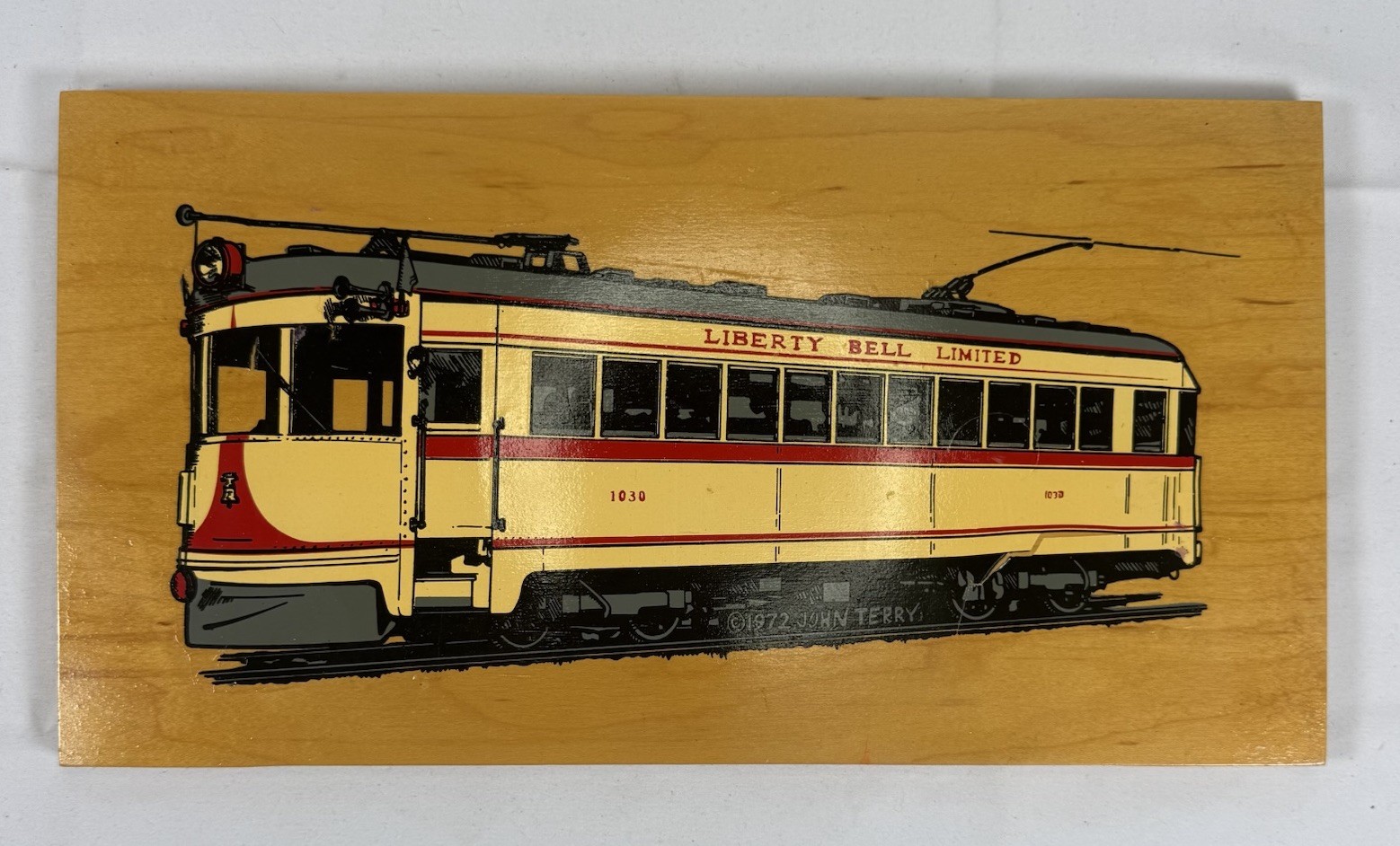 Vintage 1972 Liberty Bell Limited Trolley Wooden Picture John Terry 14x7 PA 70s Vintage 1972 Liberty Bell Limited Trolley Wooden Picture John Terry 14x7 PA 70s