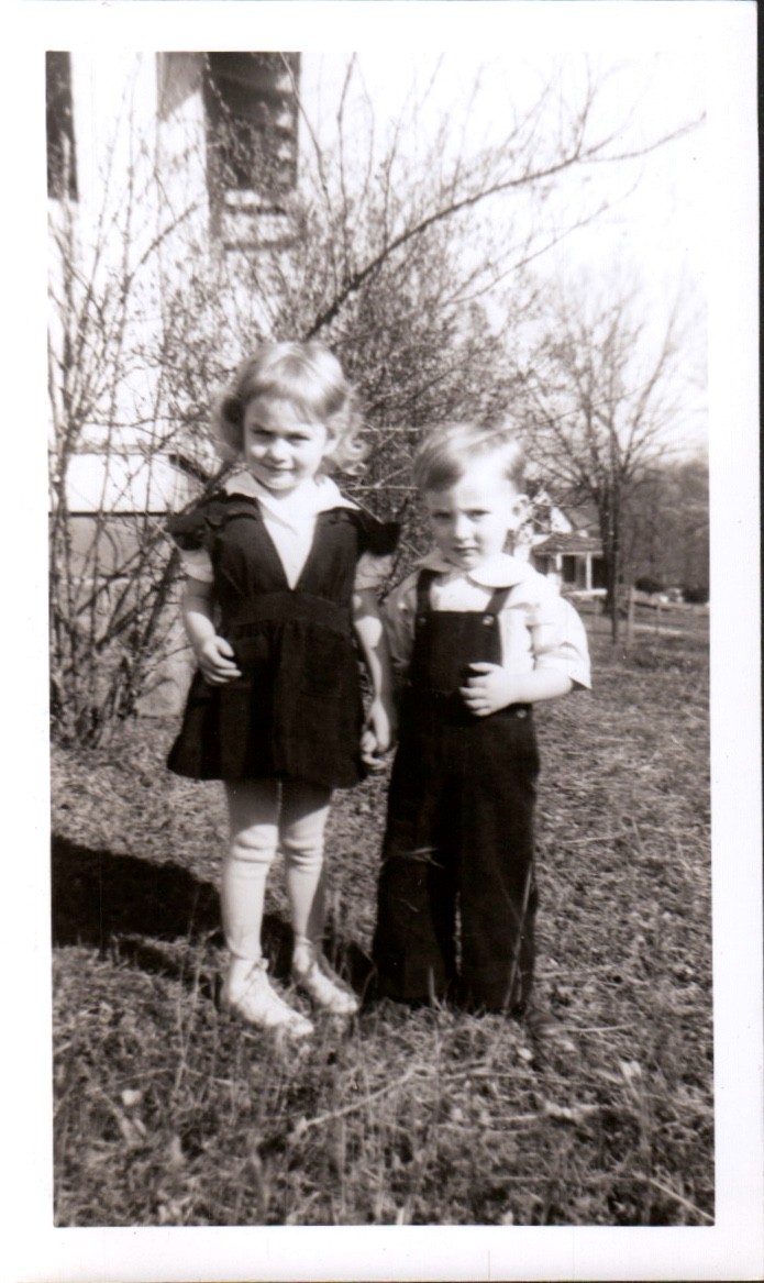 Vintage Black & White Photo of Two Children Outdoors 1940s-1950s