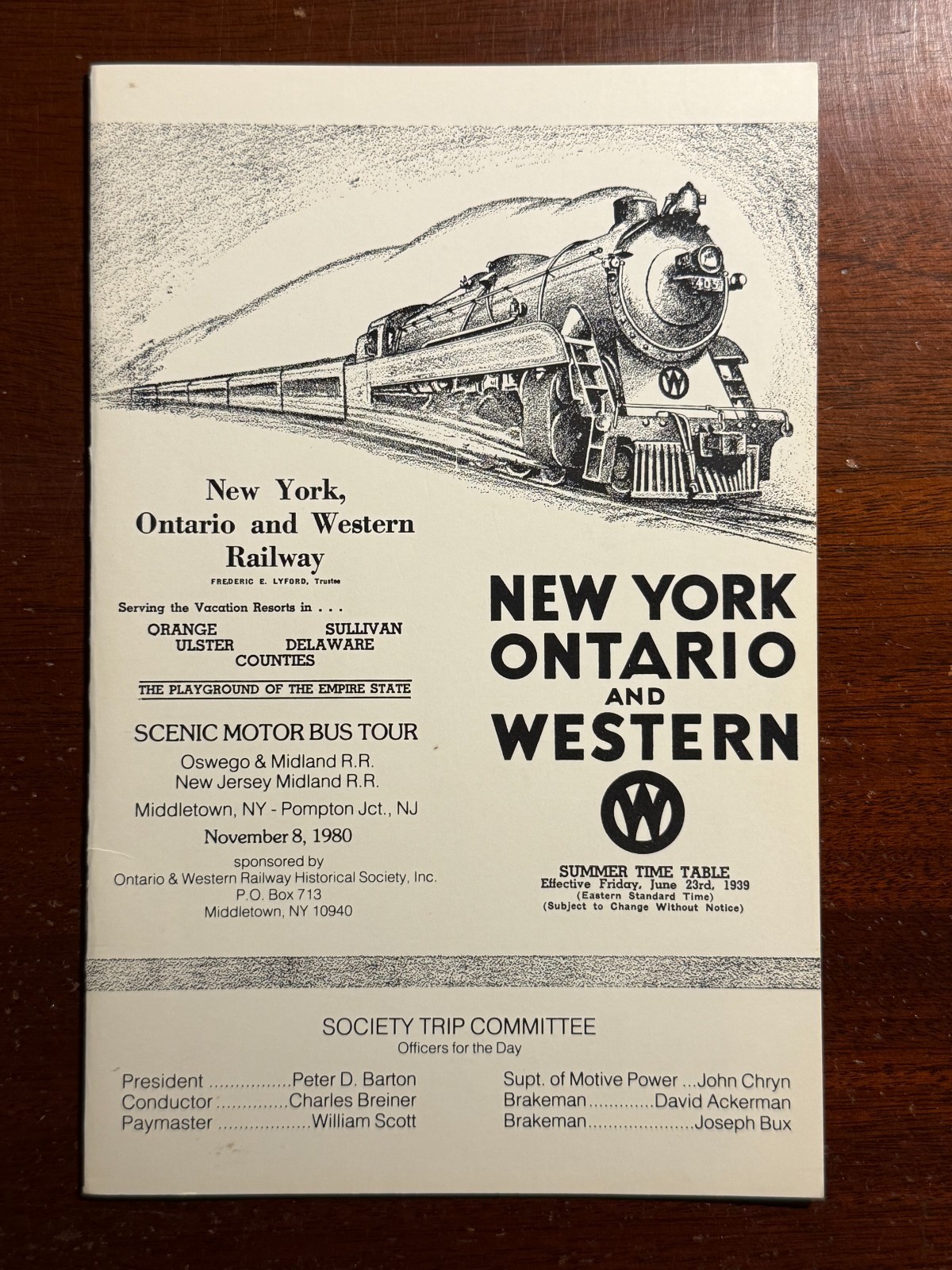 Scenic Motor Bus Tour 1980 Oswego New York Ontario and West Railway Booklet