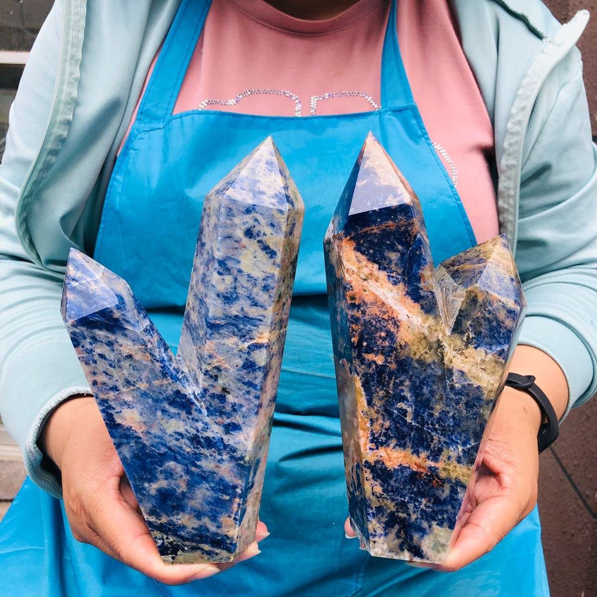 2 pieces 5.25LB Natural Blue Vein Stone Crystal Multi Pointed Pillar Heals 2242