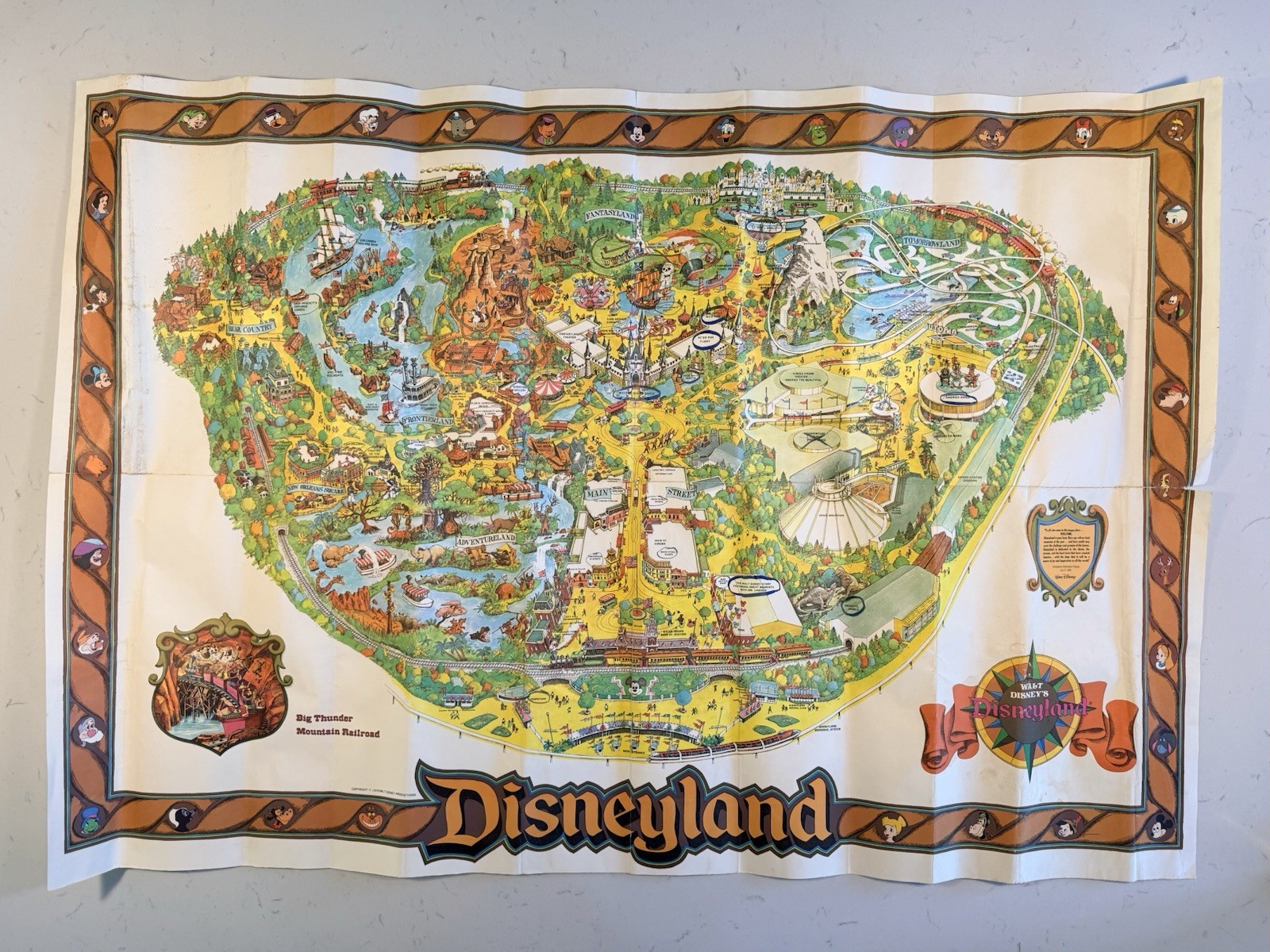 Vintage 1979 Disneyland Park Souvenir Map 44” x 29” Walt Disney Big Thunder