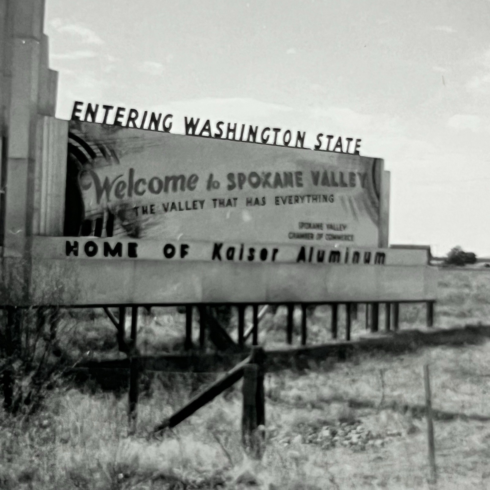 Vintage B&W Snapshot Photograph Welcome Sign Spokane Wa Aluminum Billboard