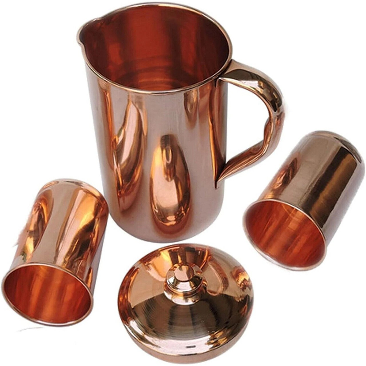 100% Pure Copper Water Jug Smooth Pitcher with 2 Tumbler and  1.5 Ltr Capacity