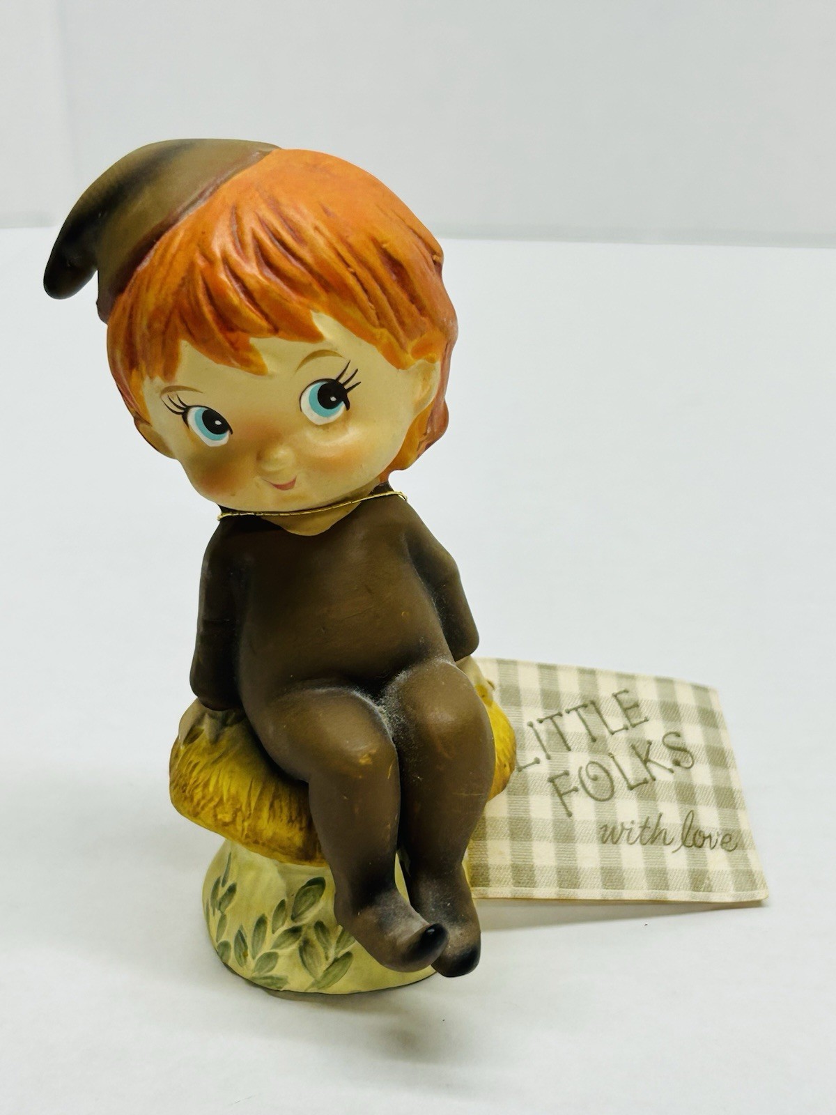 Vintage Little Folks Pixie Elf sitting on Mushroom Figurine Collectible