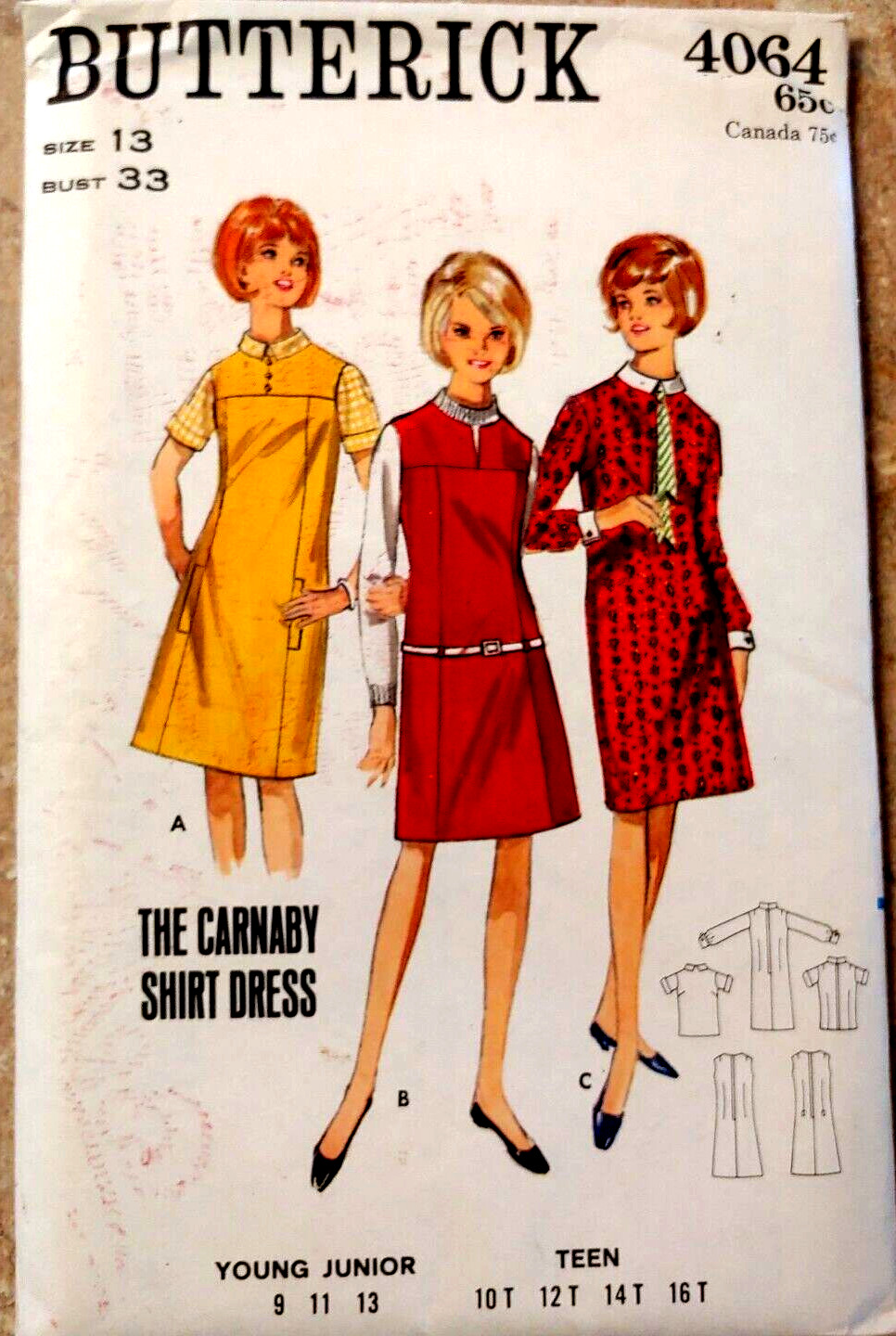 Vtg 1970's Butterick #4064 Dress or Jumper and Blouse Yoke Front Sz 13 Bust 33 Vtg 1970's Butterick #4064 Dress or Jumper and Blouse Yoke Front Sz 13 Bust 33