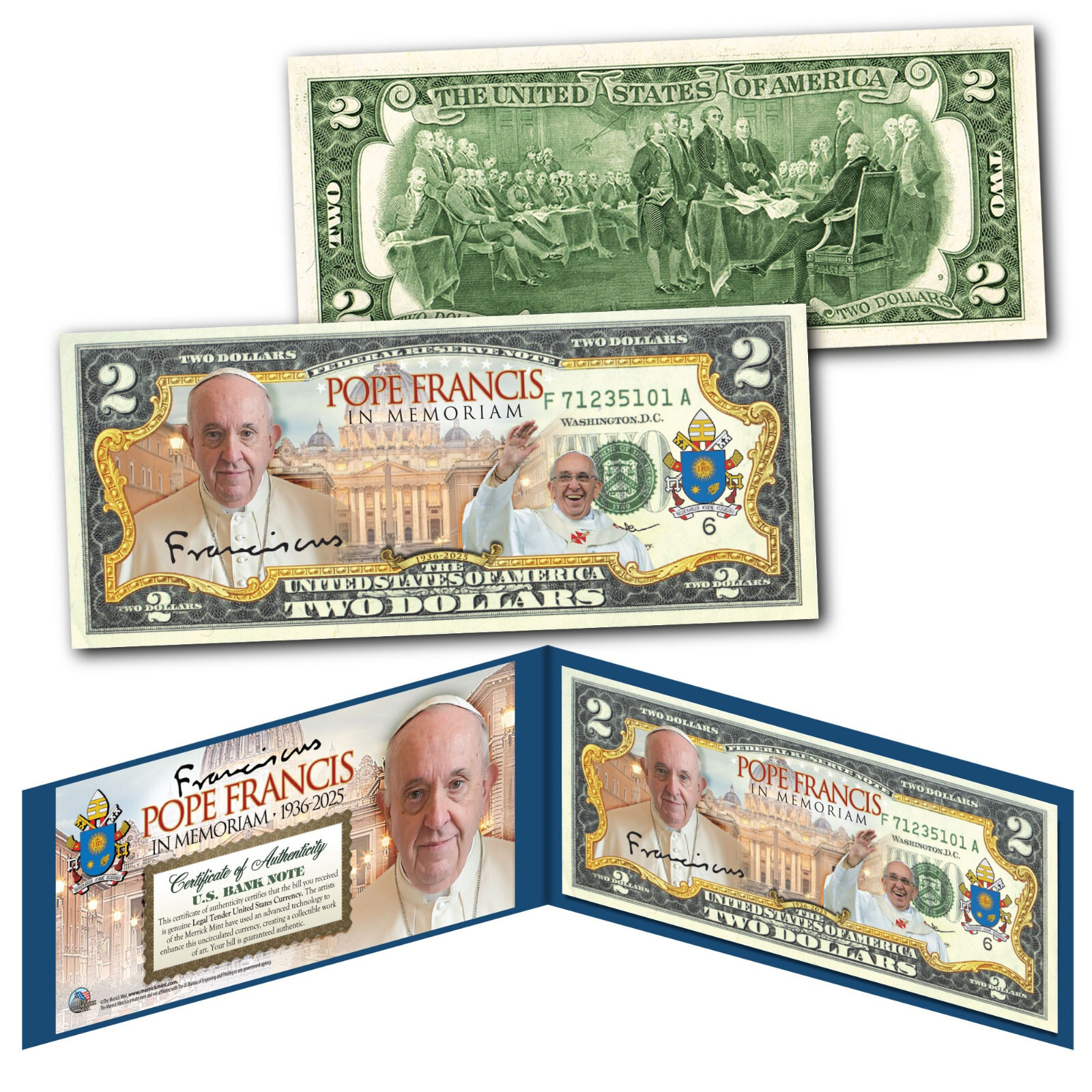POPE FRANCIS Peoples Pope In Memoriam 1936-2025 Genuine Legal Tender US $2 Bill