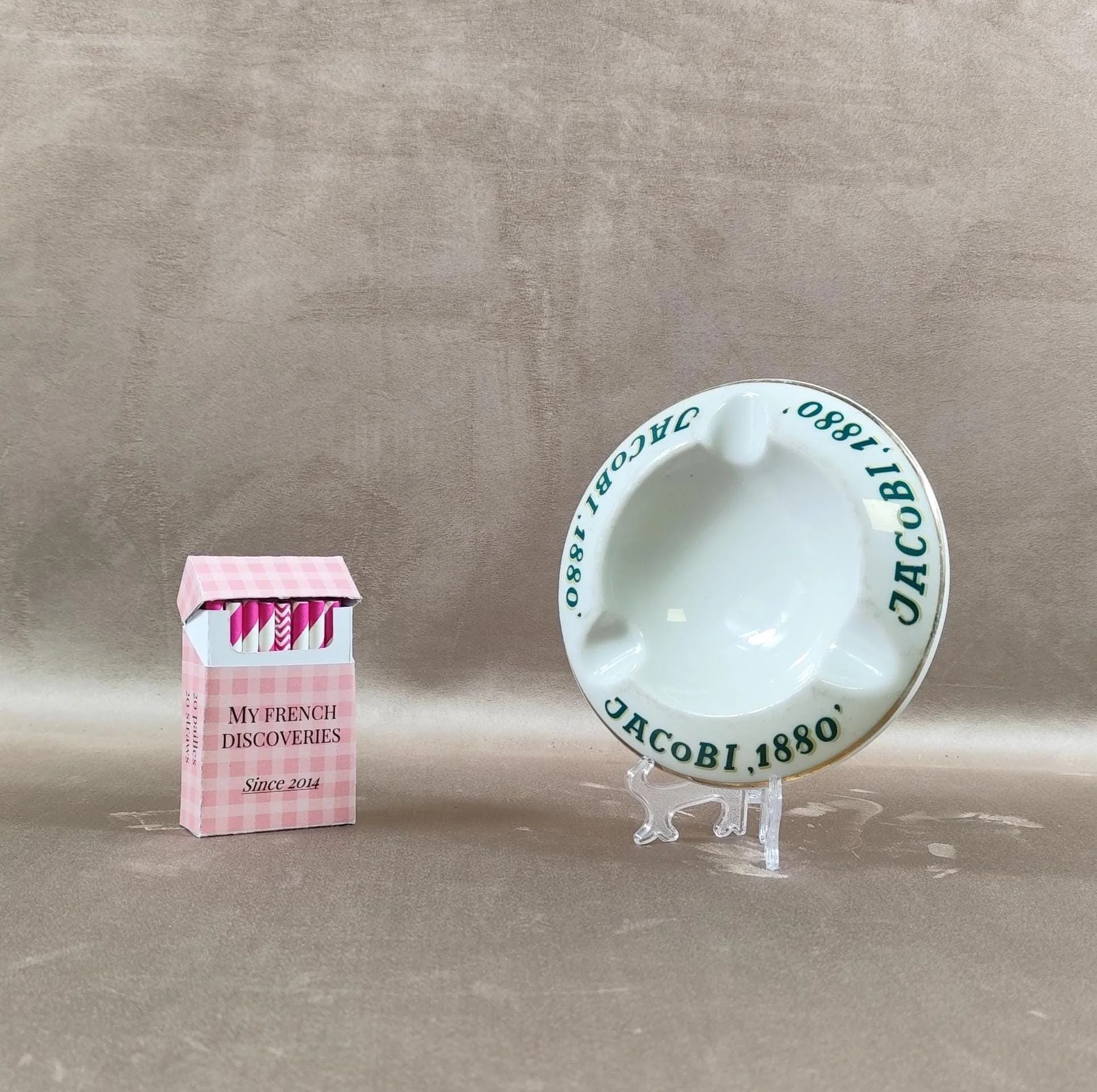 Jacobi 1880 Vintage White Ceramic Advertising Ashtray Jacobi 1880 Vintage White Ceramic Advertising Ashtray