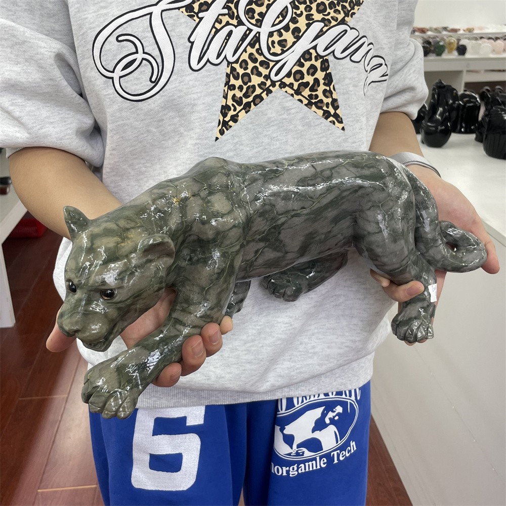 12LB 14.9\'\' Natural Leopard Skin Jasper Tiger Carving Crystal Quartz Reiki Decor