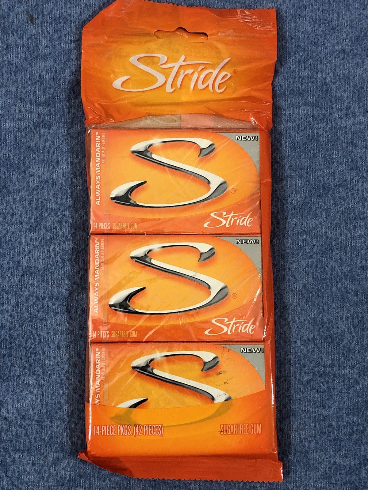 Vtg Multi-Pack 3X New Sealed STRIDE ALWAYS MANDARIN Sugarfree Gum - 42 Pieces