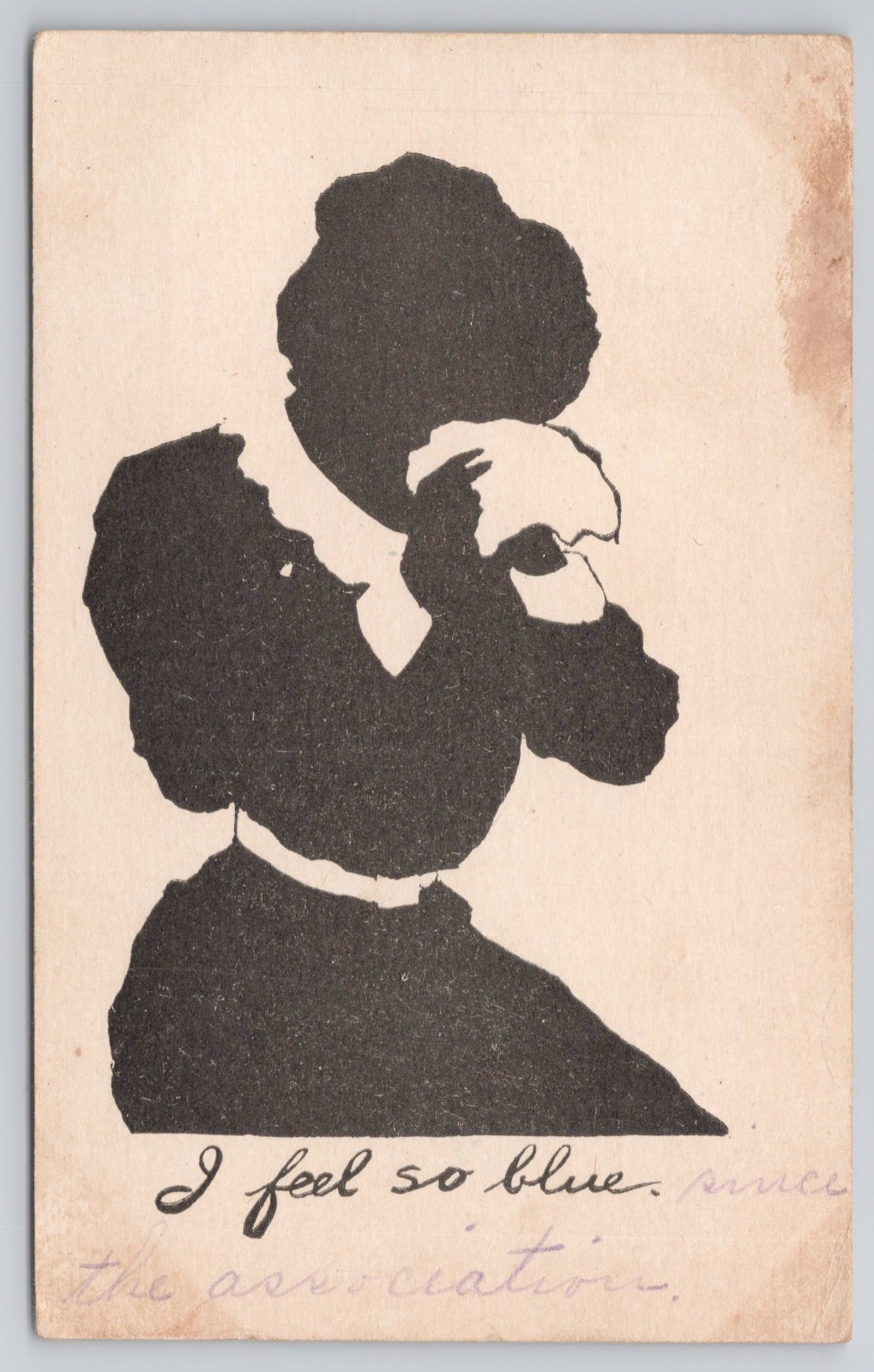 Antique 1908 Silhouette Postcard Woman Crying I Feel So Blue Big Rock TN Posted